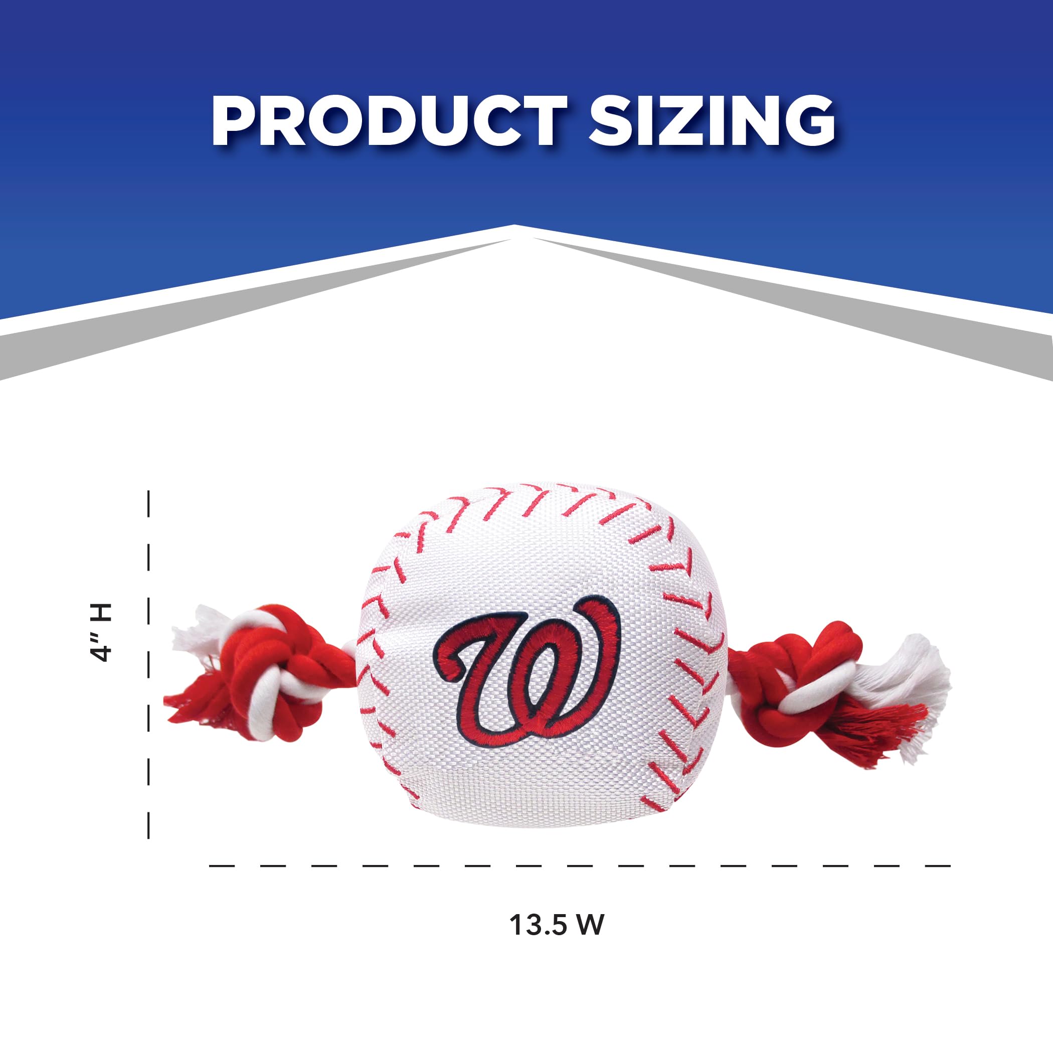 Mlb Washington Nationals Baseball Rope Toy For Dogs & Cats. Tough Nylon, Sporty Baseball Design, Heavy-Duty Ropes With Inner Squ