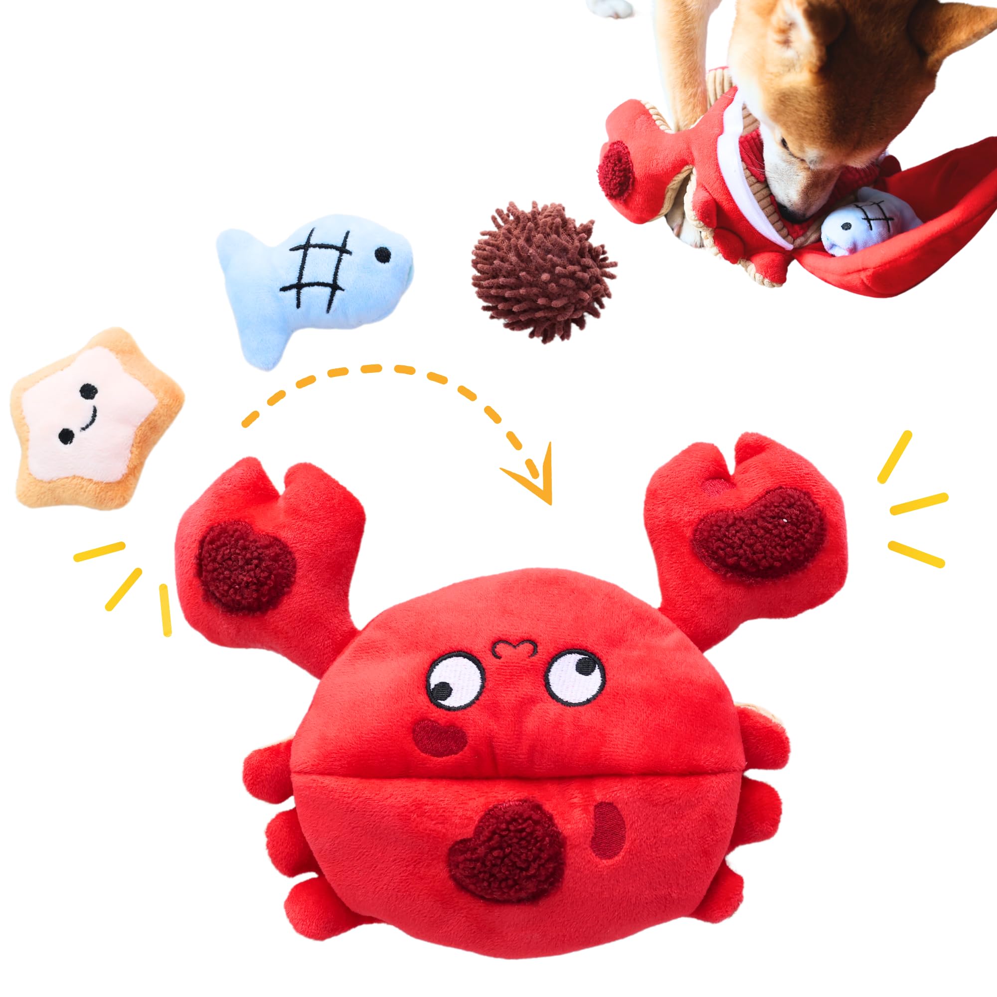 Pawfoo Lab Dog Puzzle Toy, Interactive Snuffle Crab Toy For Small Medium Dogs - Hide & Seek Treat Dispenser With Squeaky & Crink