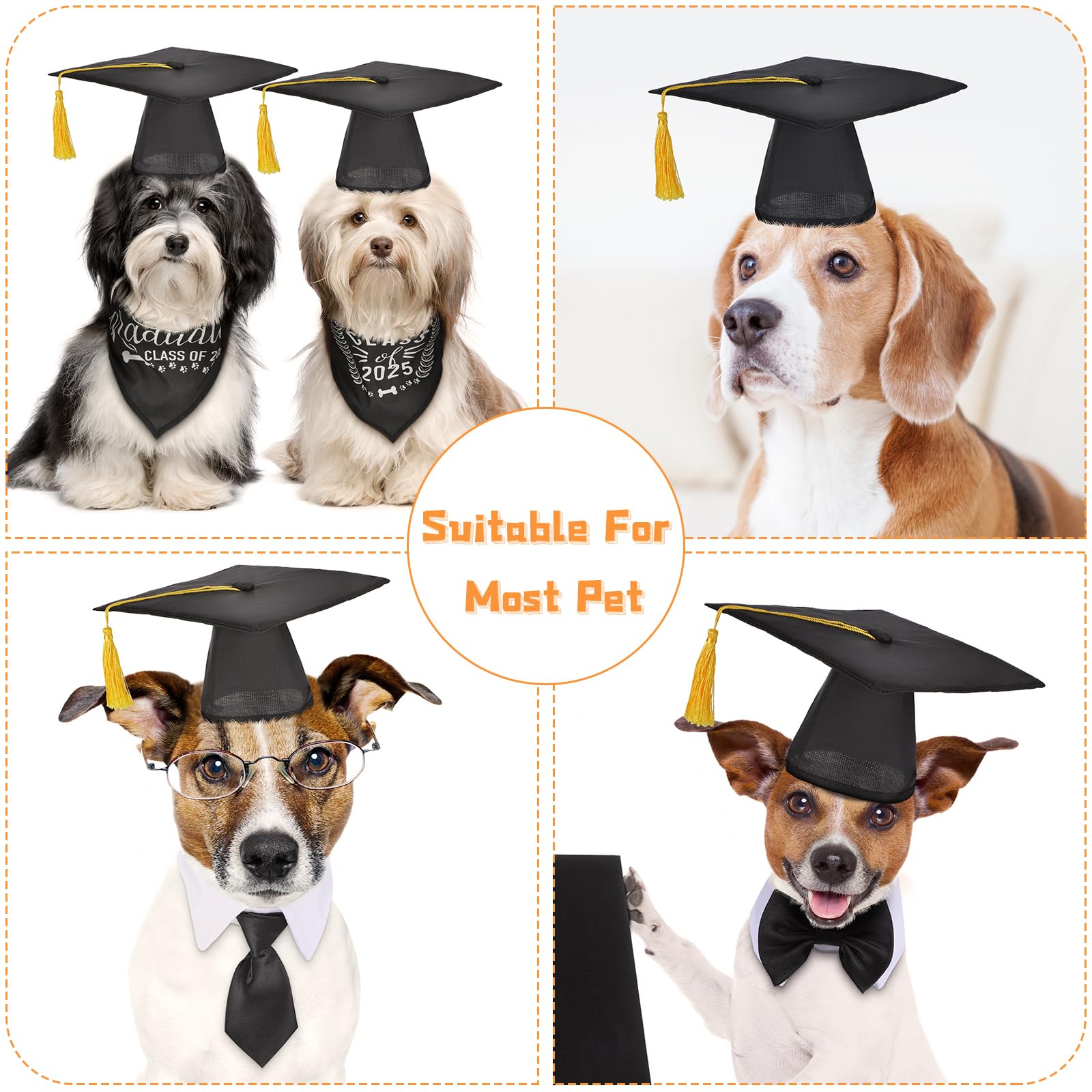 Weewooday 6 Pcs 2025 Pet Dog Graduation Cap Adjustable Pets Dog Cat Bow Tie Dog Graduation Bandana Caps With Yellow Tassel Forma