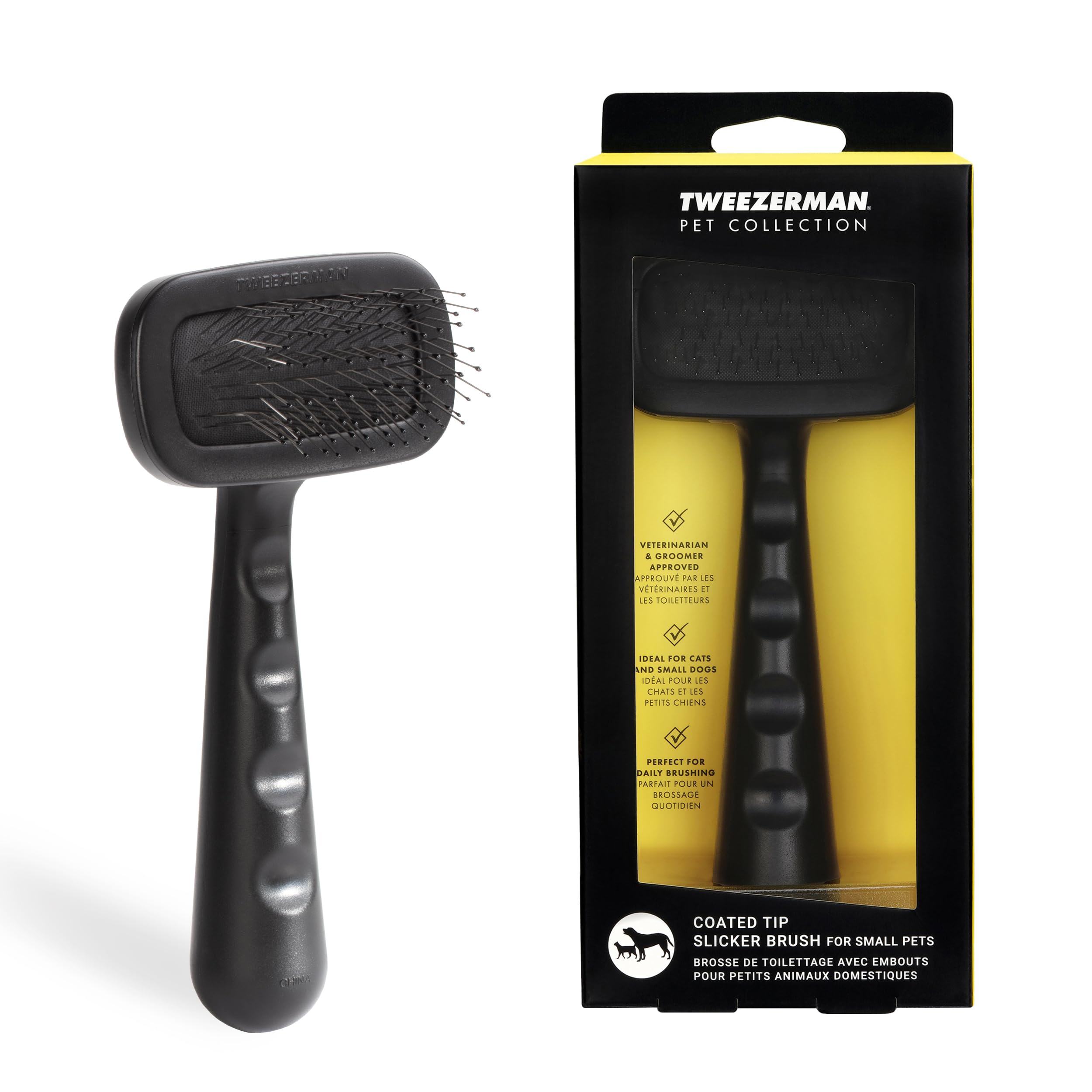 Tweezerman Dog And Cat Slicker Brush For Small Pets, Grooming Brush With Coated Bristles To Prevent Scratching And Ergonomic Han