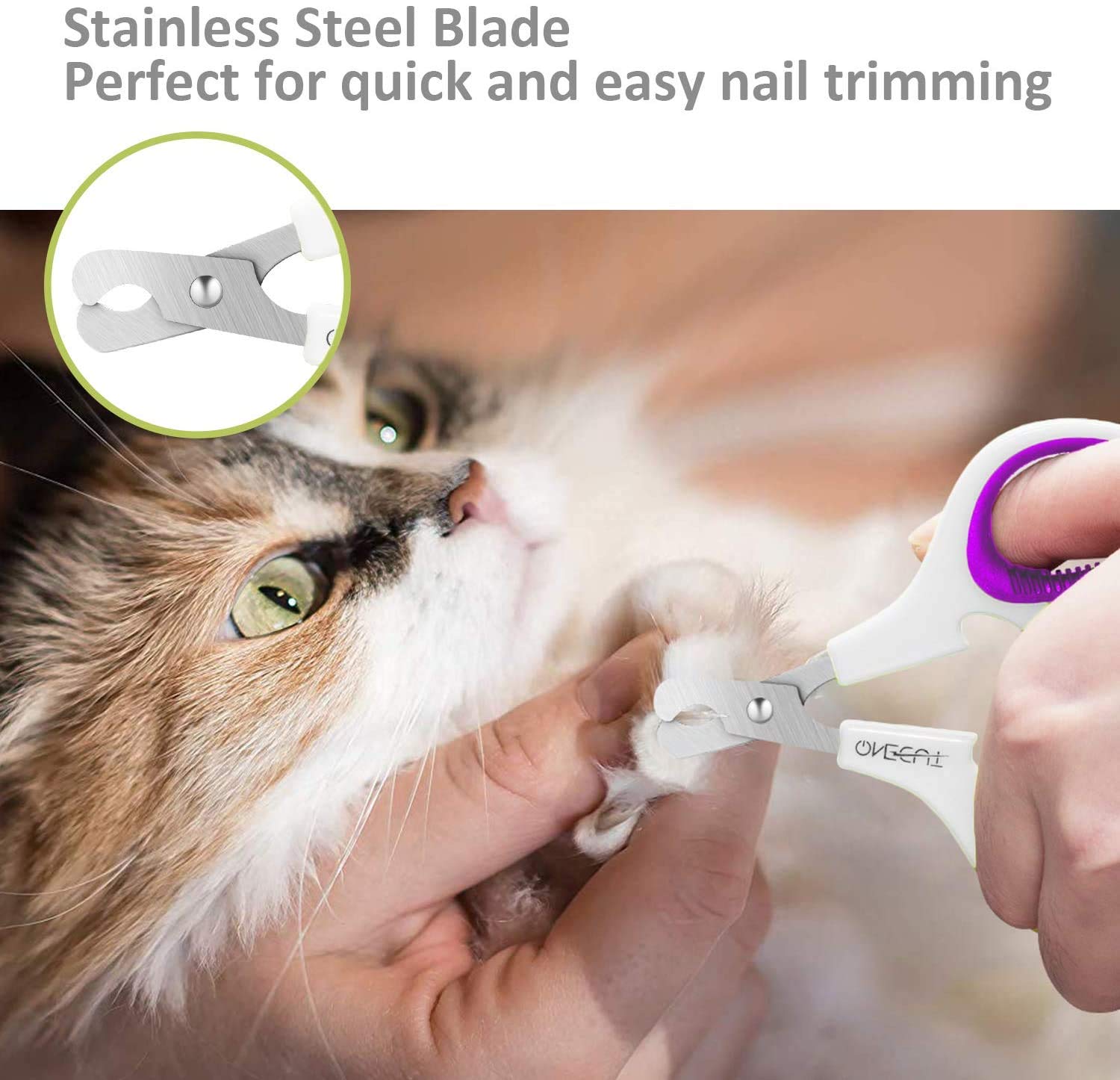 Onecut Pet Nail Clippers, Update Version Cat & Kitten Claw Nail Clippers For Trimming, Professional Pet Nail Clippers Best For A Cat, Puppy,Rabbit, Kitten & Small Dog,Sharp & Safe (Purple)