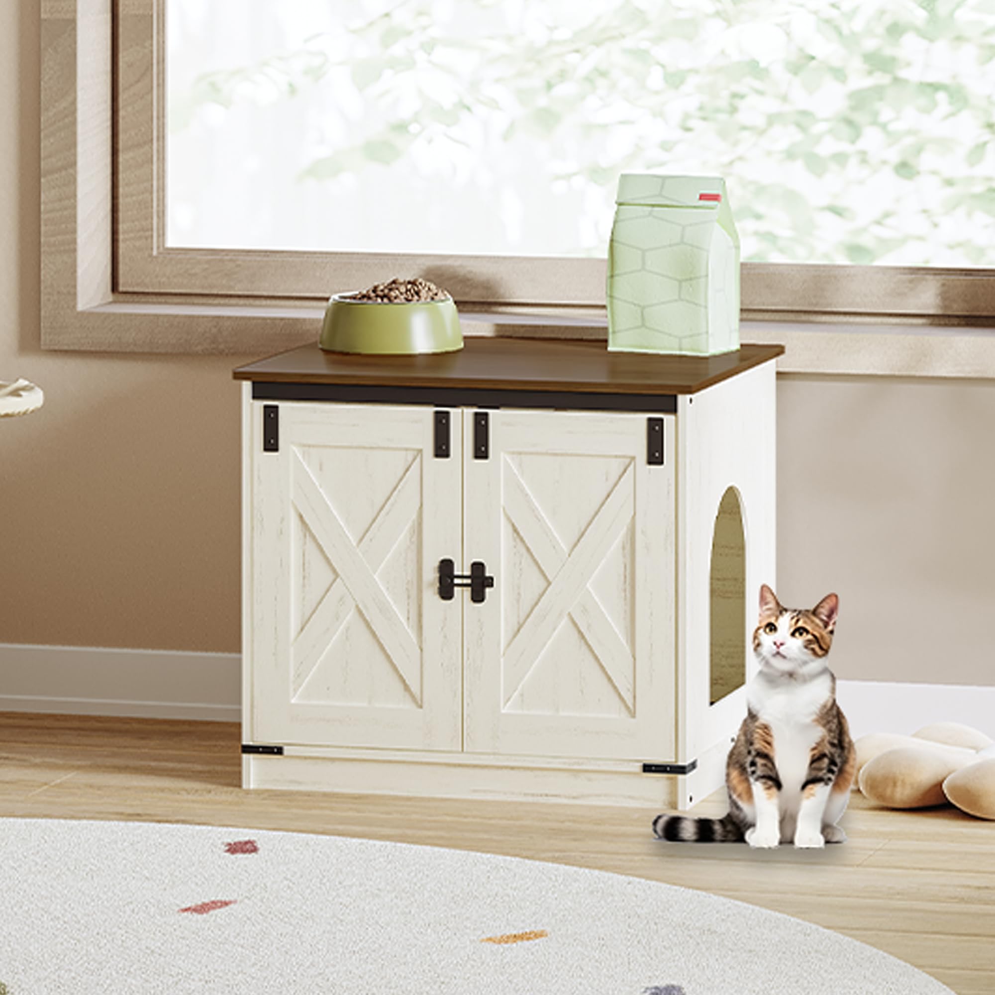 Hzuaneri Cat Litter Box Enclosure, Hidden Litter Box Furniture with Removable Dividers, Reversible Entrance Left or Right Side, 