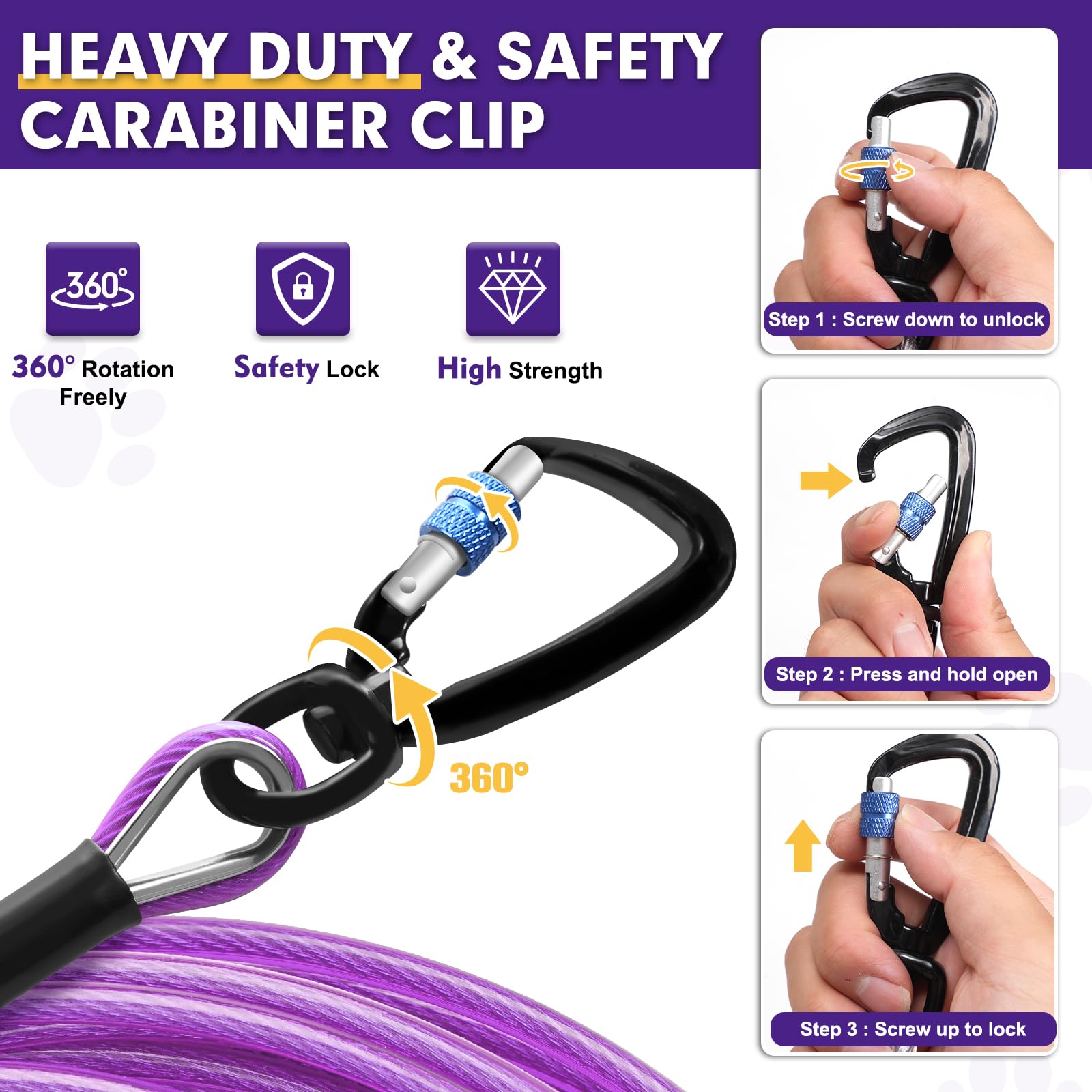 Snagle Paw Dog Tie Out Cable 30Ft-1000Lbs Break Strength,Heavy Duty Dog Leads For Yard With Shock Absorbing Spring & Swivel Hook