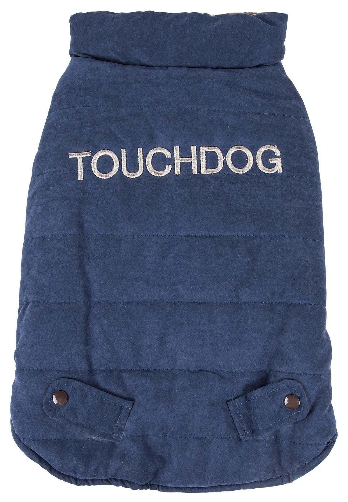 TOUCHDOG 'Waggin Swag' Fashion Designer Reversible 3M Insulated Pet Dog Coat Jacket, Large, Blue / Grey