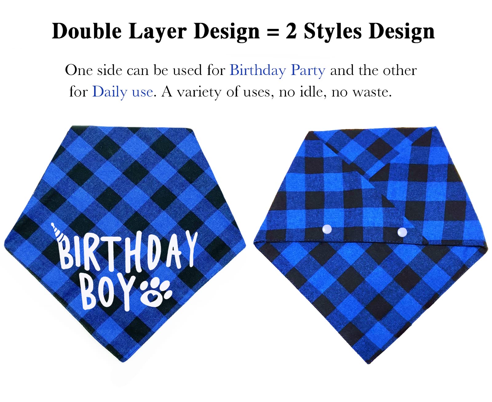 Anf Birthday Plaid Dog Bandana And Triangle Dog Scarf - Soft Cotton, Dual Layer, Washable Bandanas With Adjustable Button For Gi