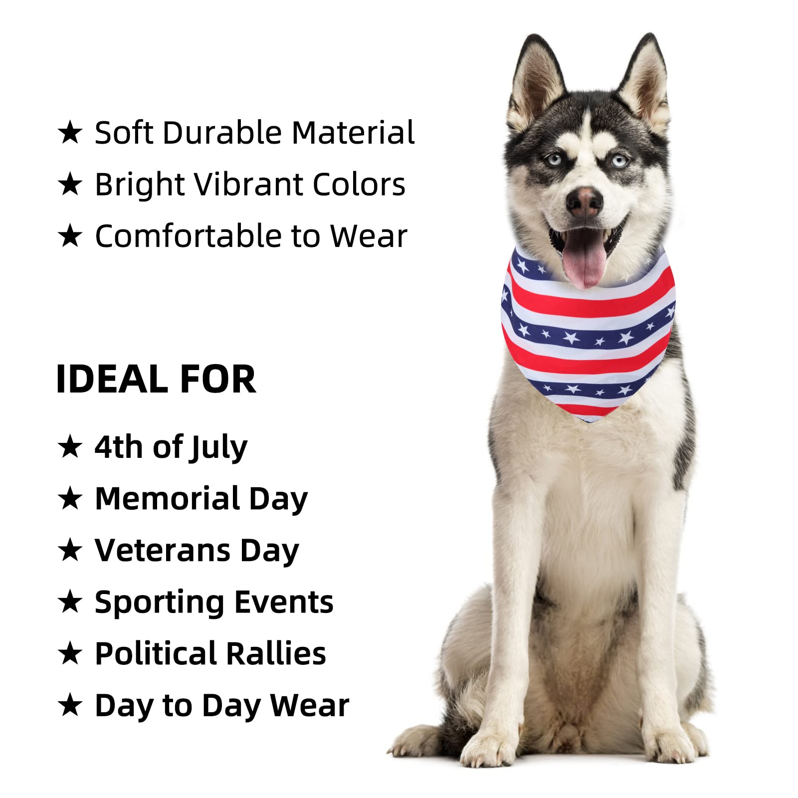 Gofshy Fourth of July Dog Bandana Large- 1PCS, American Flag Dog Bandana for Boy and Girl, Pet Patriotic Scarf, Premium Durable
