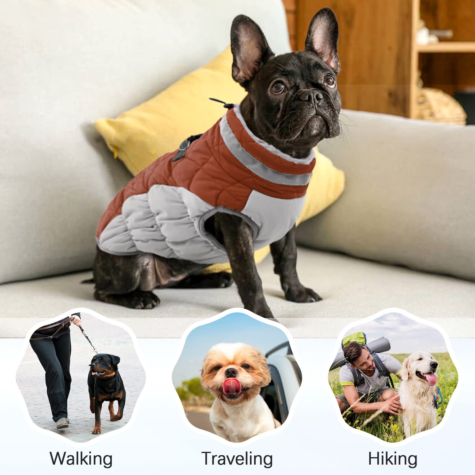 Ouobob Dog Winter Jacket Cozy Reflective Waterproof Dog Coat Windproof Warm Pet Garment, Comfortable Cold Weather Fleece Apparel Outfits With Zipper Closure For Small Medium Large Dogs Puppy Walking
