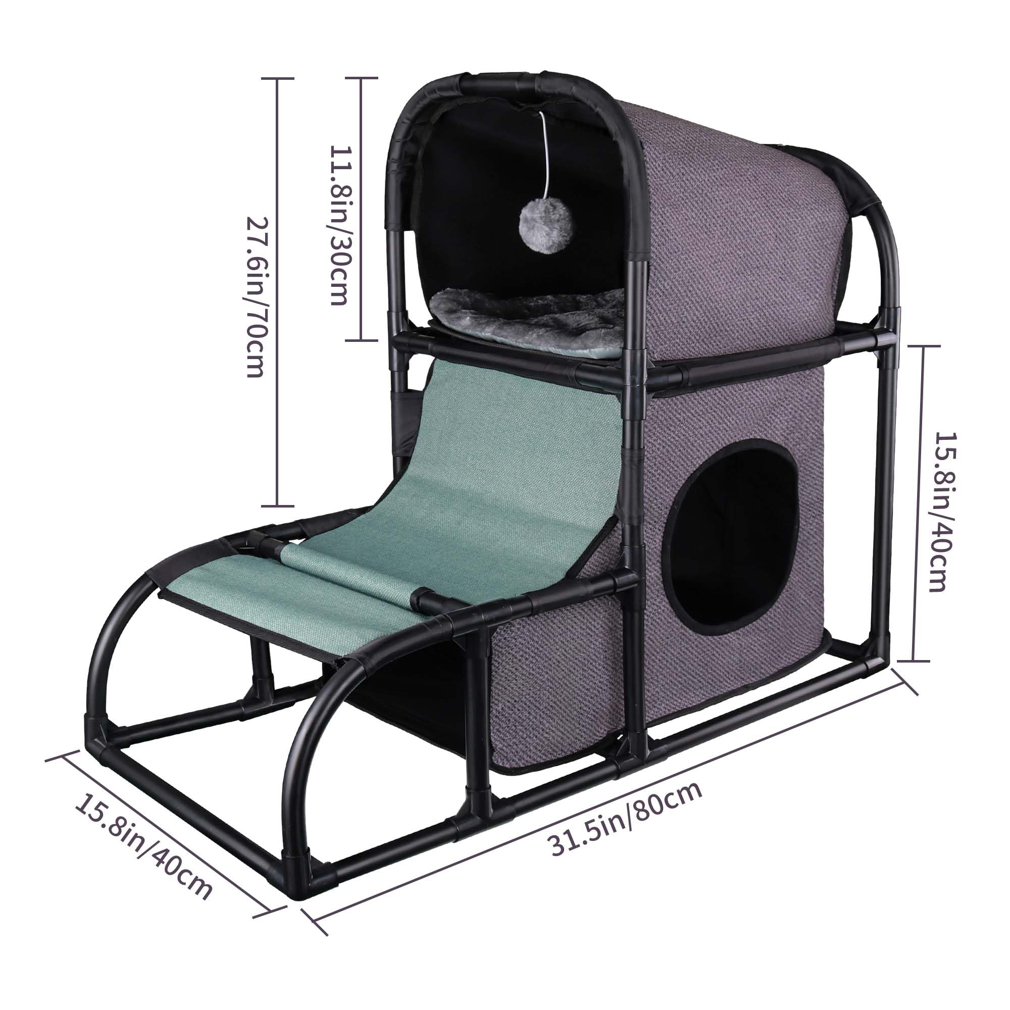 Goetland PVC Modern Cat Condo Cat House Cat Tree Medium Cat Tower Bed Scratching Post Climber Peek Dangling Ball Hole for Kitty