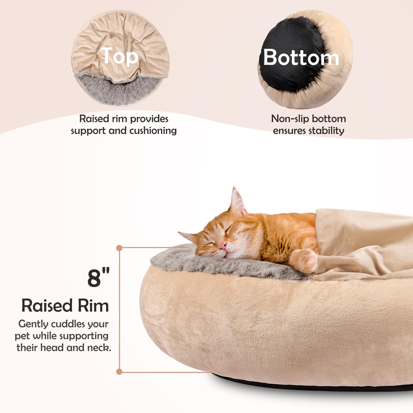 Joejoy Small Dog Cat Bed With Hooded Blanket, Cozy Cuddler Luxury Puppy Pet Donut Round Calming Anti-Anxiety Burrow Cave - Anti-