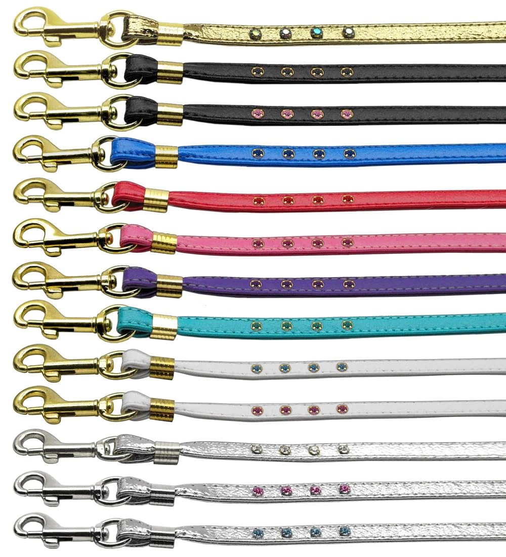 Dog, Puppy & Pet Leash, Colored Crystal Rhinestones Pink W/Pink Stones Silver