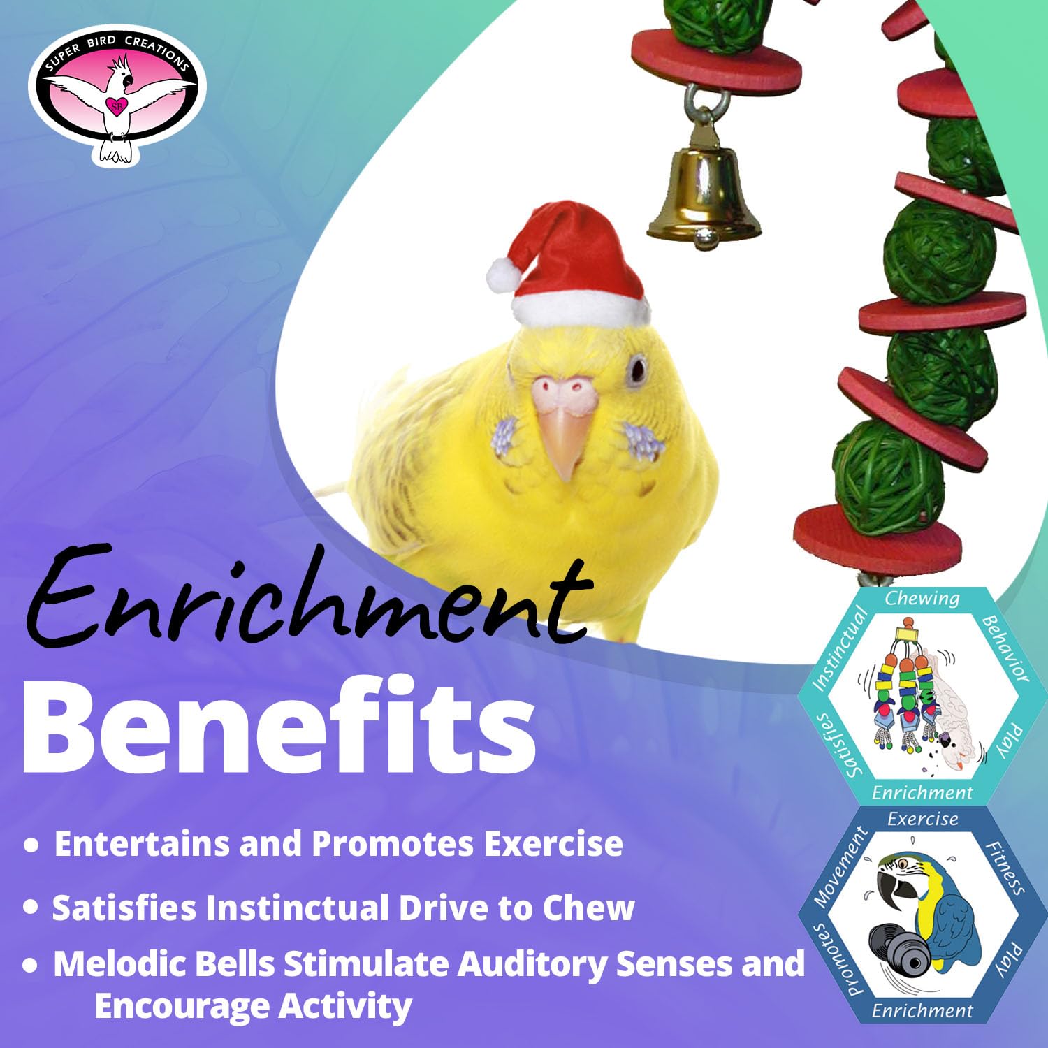 Super Bird Creations Sb186 Vine Ball Candy Cane Bird Toy, Small/Medium Bird Size, 9' X 4'