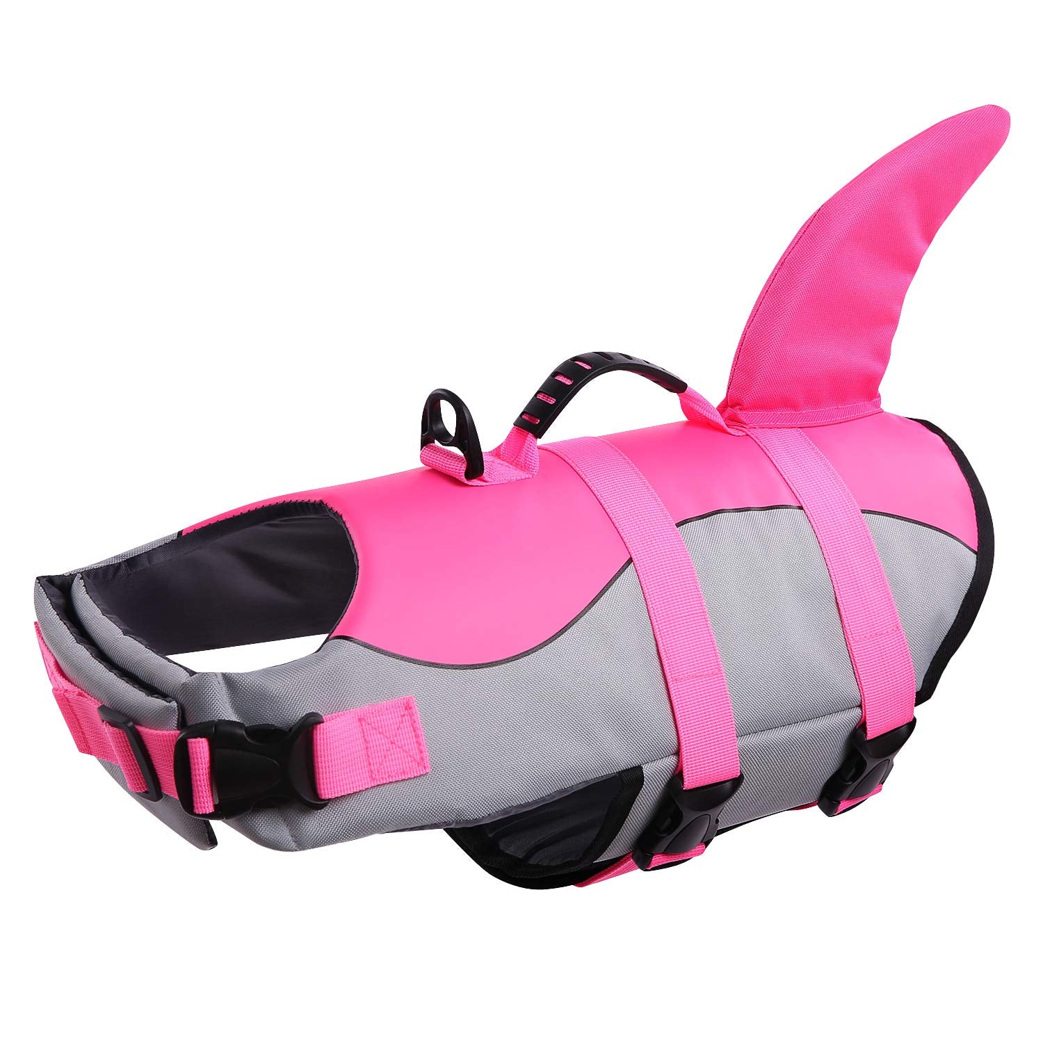 Queenmore Dog Life Jacket Ripstop Shark Dog Safety Vest Adjustable Preserver With High Buoyancy And Durable Rescue Handle For Small,Medium,Large Dogs, Pink Shark Small