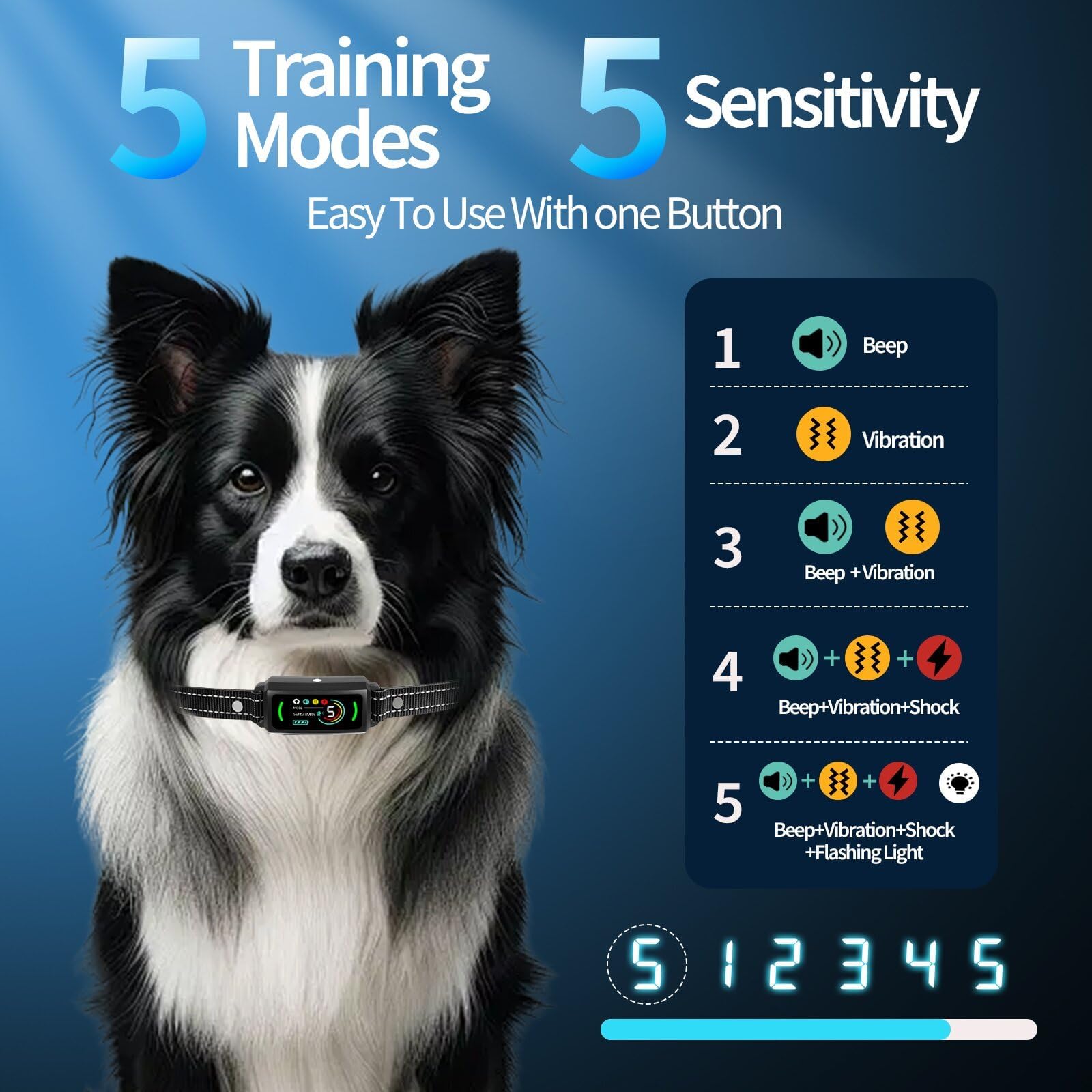 Lyjlmx Dog Bark Collar Rechargeable Smart Collardog Training Collar Flashing Light Collar Anti Barking Training Collar Ip67 Wate