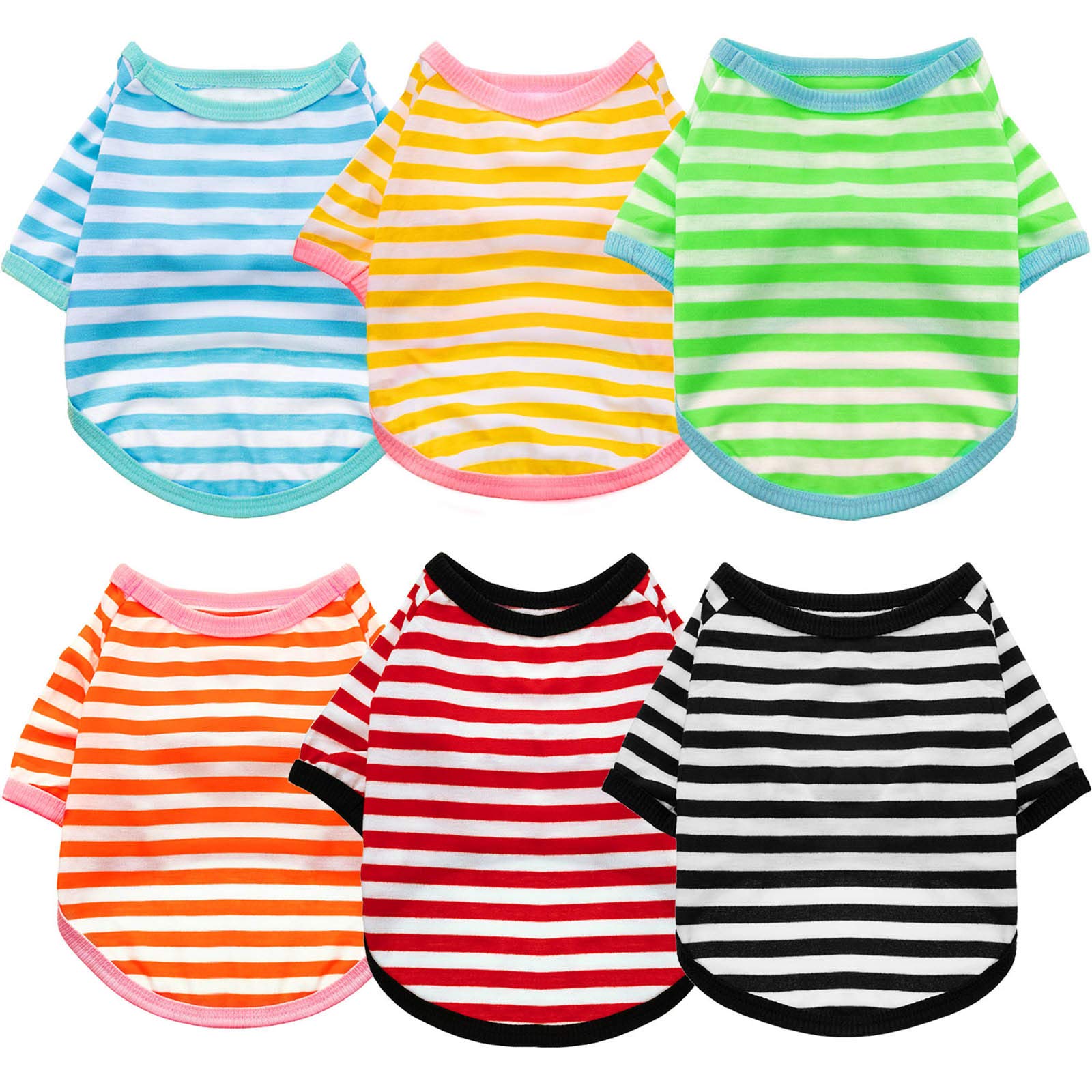 6 Pieces Dog Striped T-Shirt Dog Shirt Breathable Pet Apparel Colorful Puppy Sweatshirt Dog Clothes For Small To Medium Dogs Puppy (L)