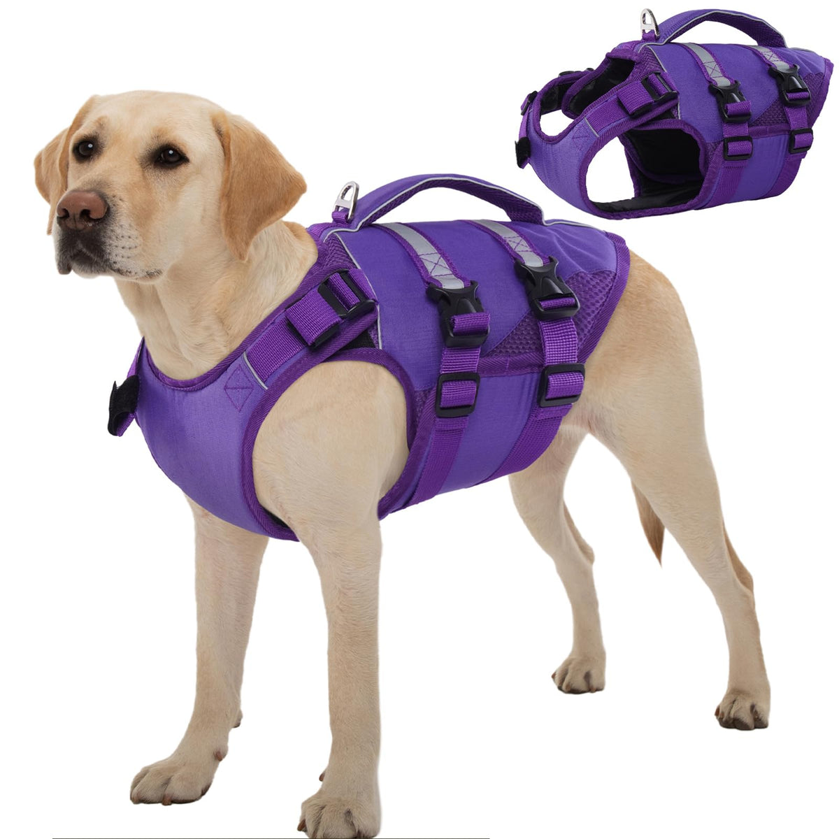 Kuoser Dog Life Jacket, High Flotation Dog Life Vest For Swimming Boating, Adjustable Ripstop Dog Lifesaver For Small Medium And Large Dogs, Reflective Safety Pet Life Preserver With Rescue Handle