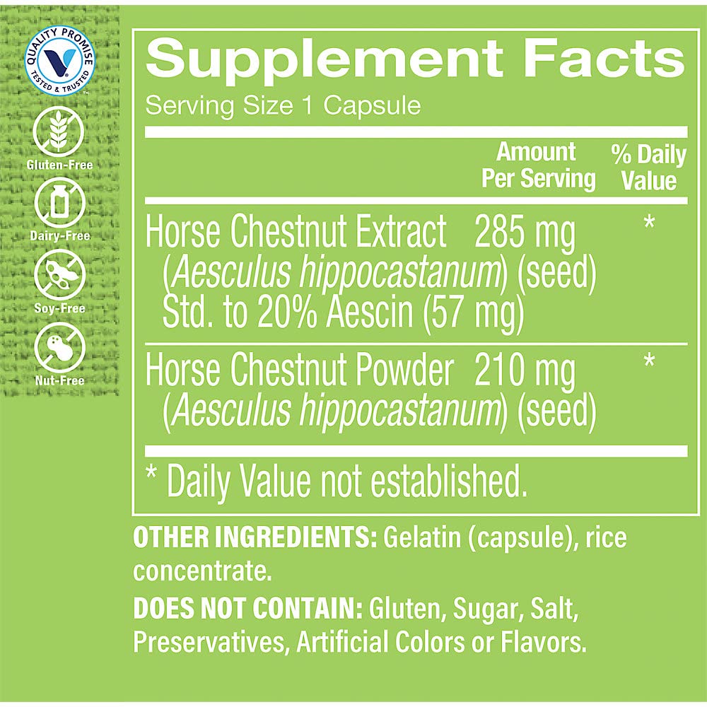 Horse Chestnut Extract 260mg - Herbal Supplement with 22% Aescin, Supports Vein & Vascular Health (100 Capsules) by The Vitamin