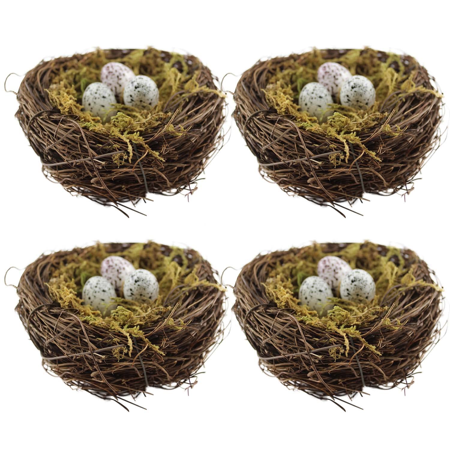 Yeuqwj Artificial Birds Nest, 4Pcs Crafts Handmade Natural Easter Birds Nest Rattan Birds Nest For Garden Yard Home Party Easter