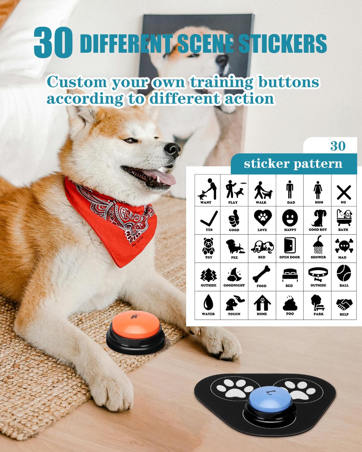 Dog Buttons For Communication, 9 Pcs Dog Talking Button Set, 30S Voice Recording Speaking Button Pet Speech Training Buzzers Wit