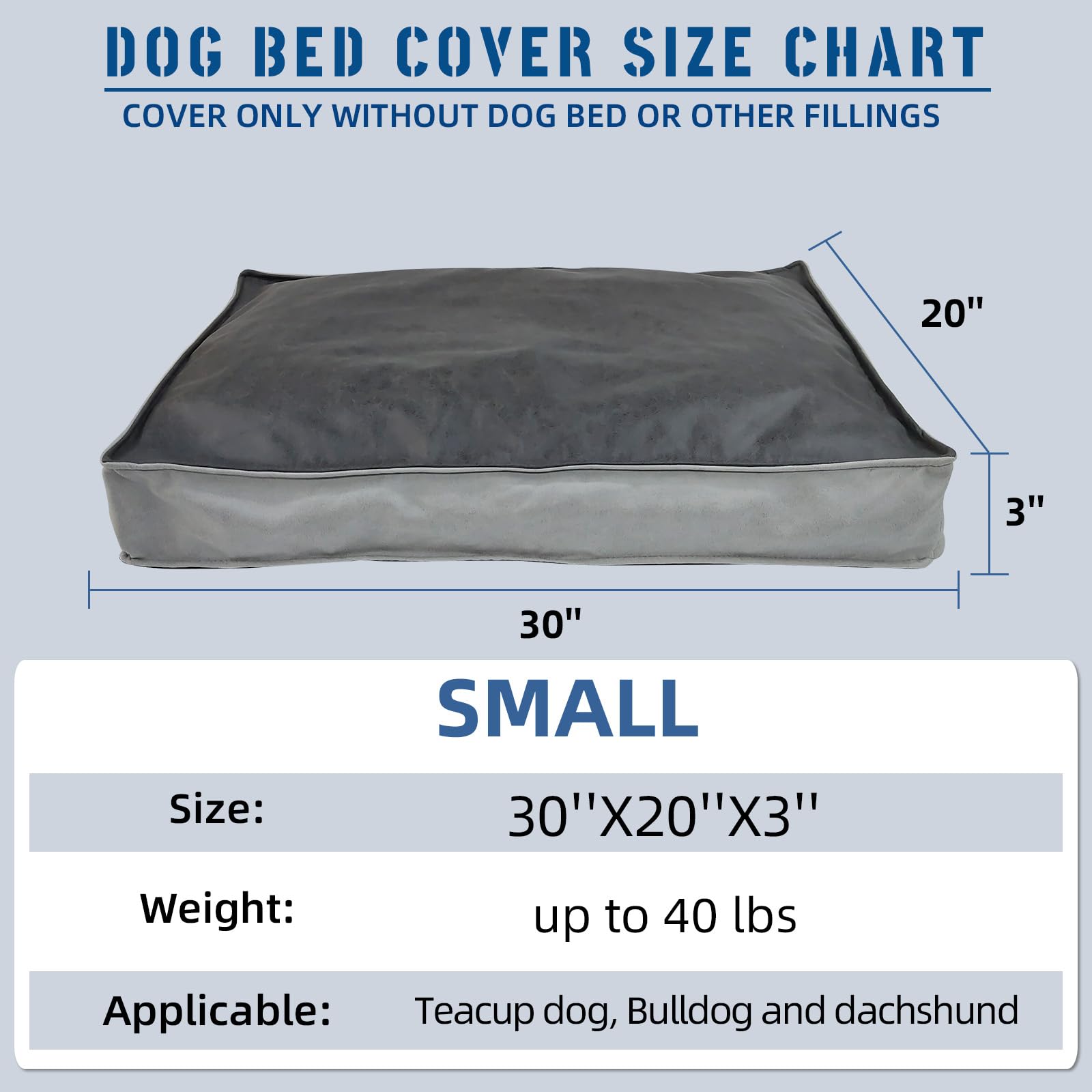 Lyund Dog Bed Covers Replacement Washable, Scratch Resistant Soft Faux Leather Dog Bed Cover With Zipper 47'' L X 29'' W X 4'' H