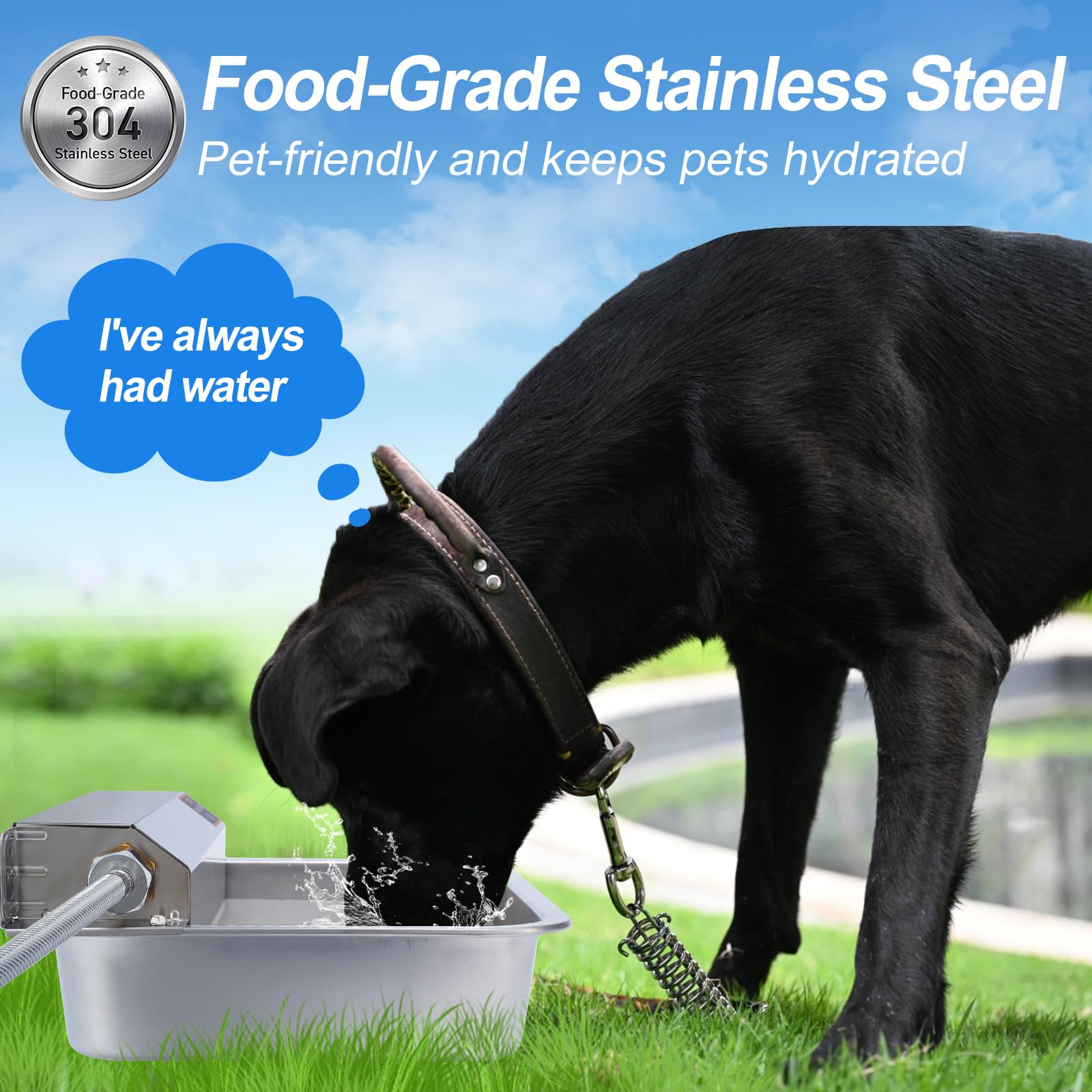 PETHIND Automatic Dog Water Dispenser - 1Gal/3.8L Stainless Steel Water Bowl for Outdoor Use, Model WB04-B, Silver, Large