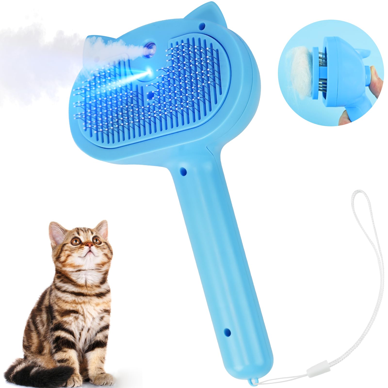 Cat Steam Brush For Shedding, 4 In 1 Steamy Cat Brush With Release Button, Self Cleaning Metal Pet Misting Hair Comb With Handle
