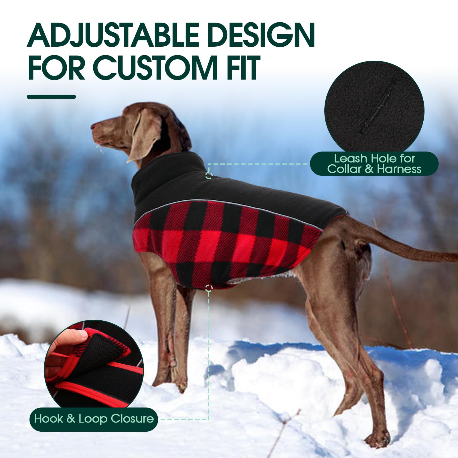 Kuoser Reversible Coat - Warm Waterproof Dog Jacket, British-Style Plaid Winter Coats For Large Dogs