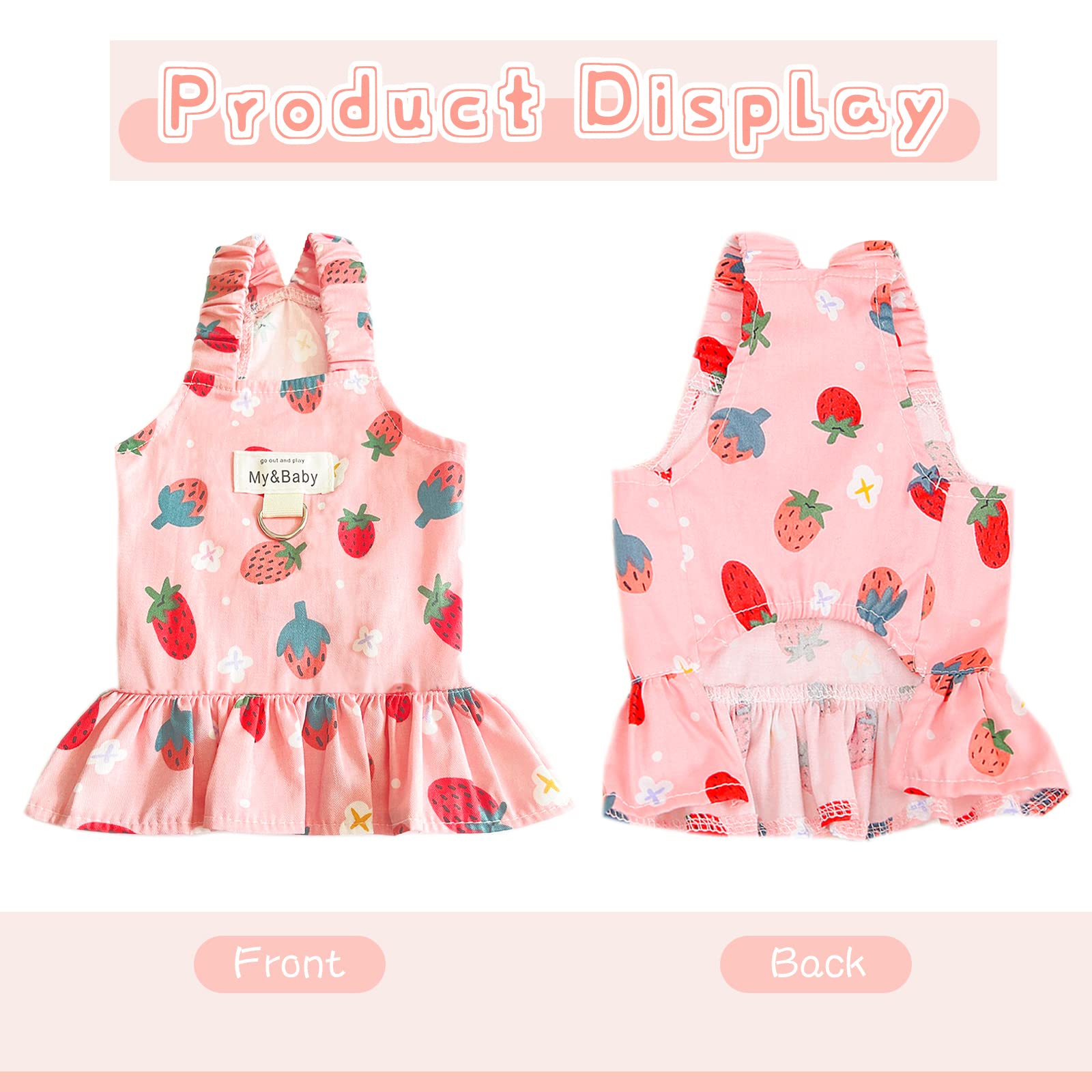 Petpubgnzs Small Dog & Puppy Dresses - Cute Princess Birthday Set, Soft Fruit Print, Pink Strawberry, M (Chihuahua, Yorkie, Shih