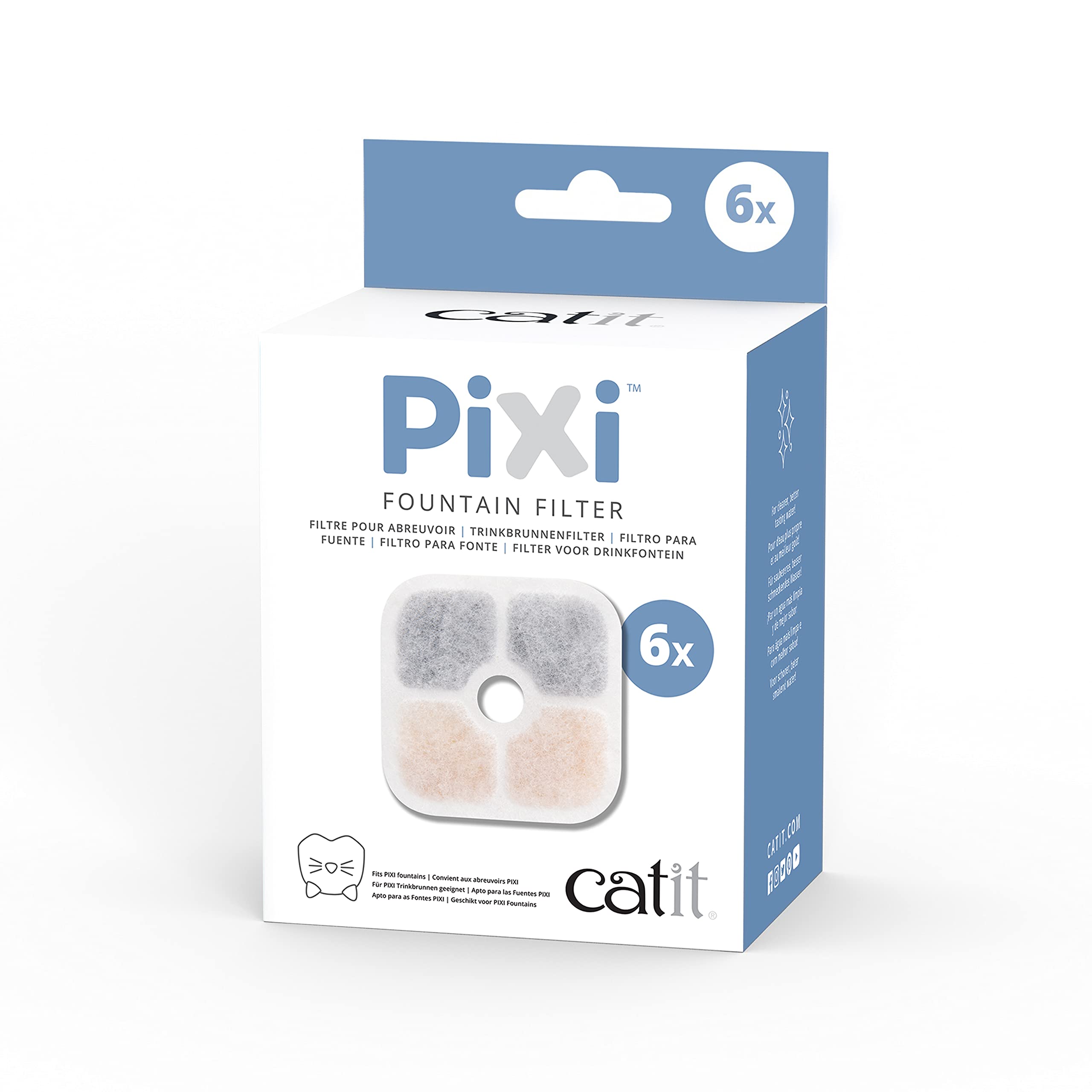 Catit Pixi Cat Drinking Fountain Original Filter, Official Replacement Triple Action Water Filter, 6-Pack, White