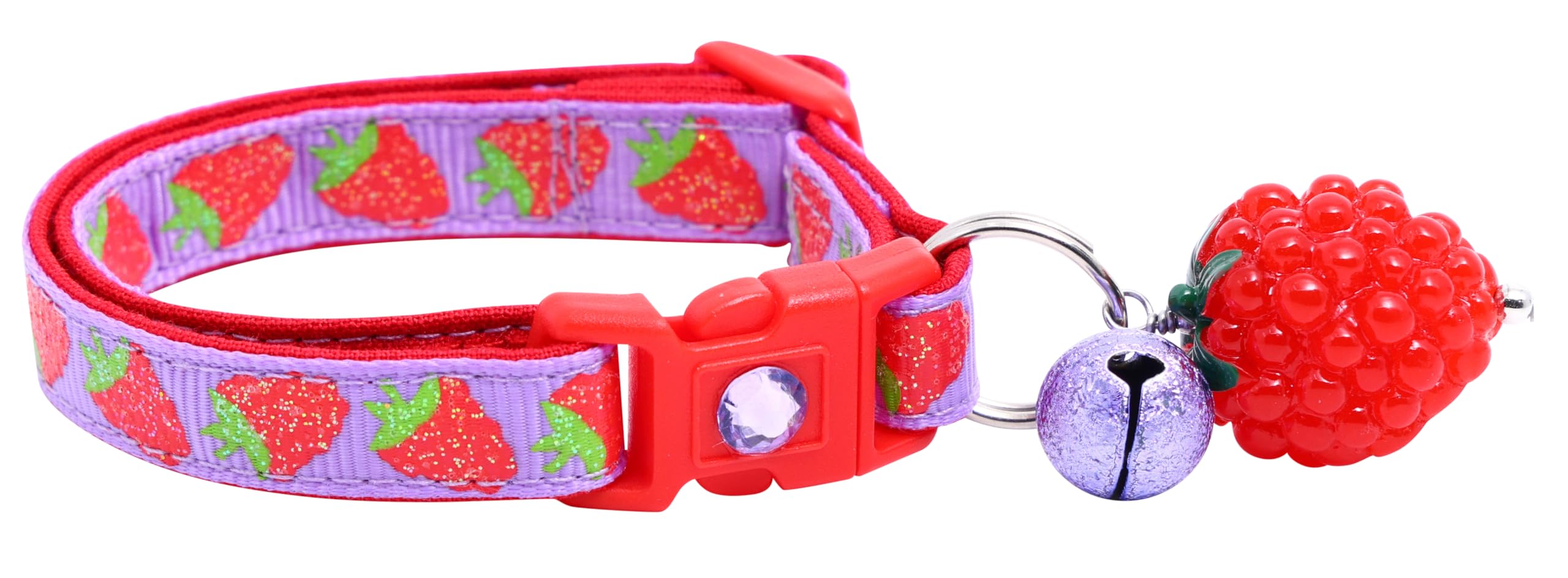 Raspberry Cat Collar With Charm & Bell | Safety Breakaway Collar | Adjustable Large Size Or Kitten Collar (Purple, Small(10Lbs &