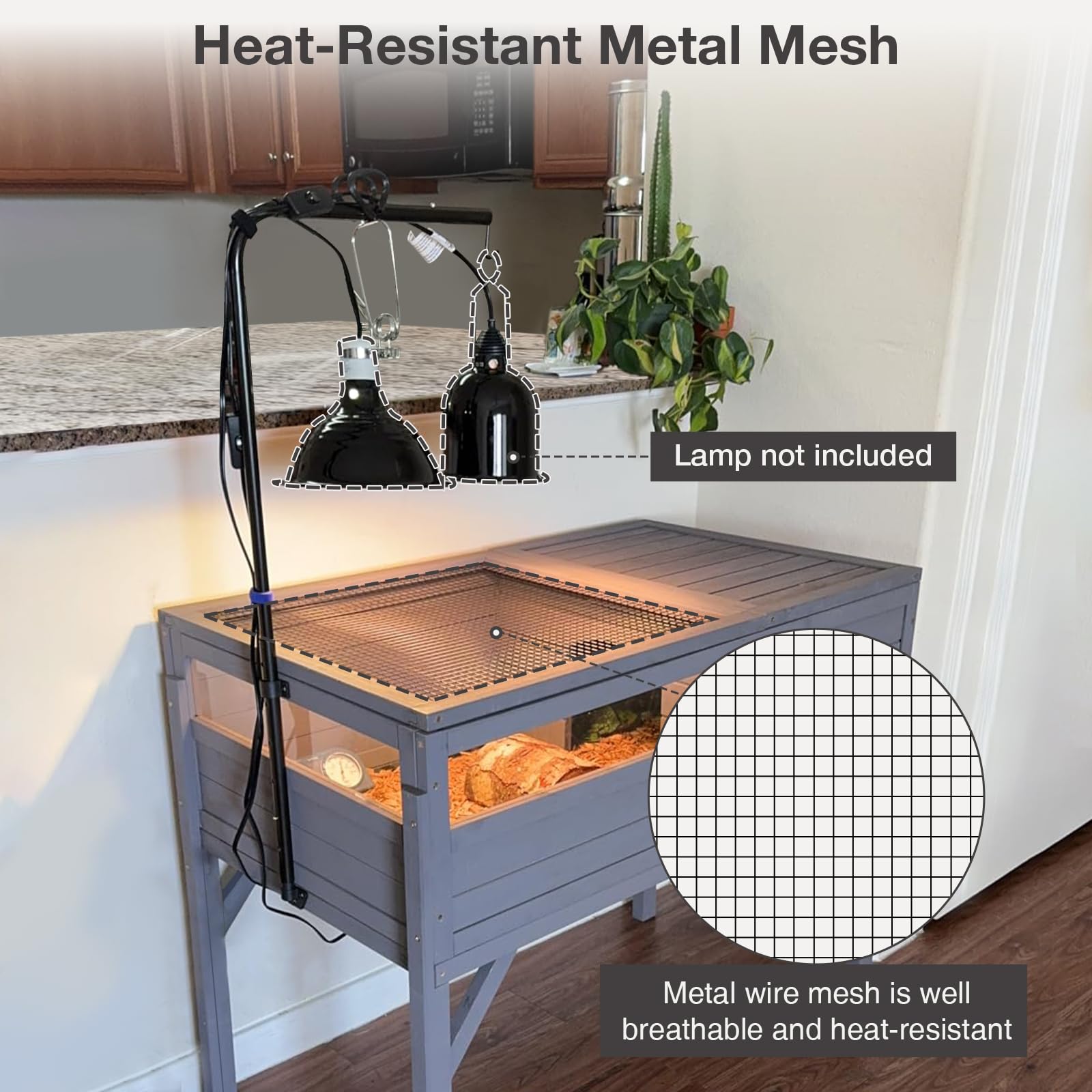 Medehoo Tortoise Habitat With Adjustable Lamp Holder Wooden Reptile Enclosure Terrarium Transparent Acrylic View Elevated Detach