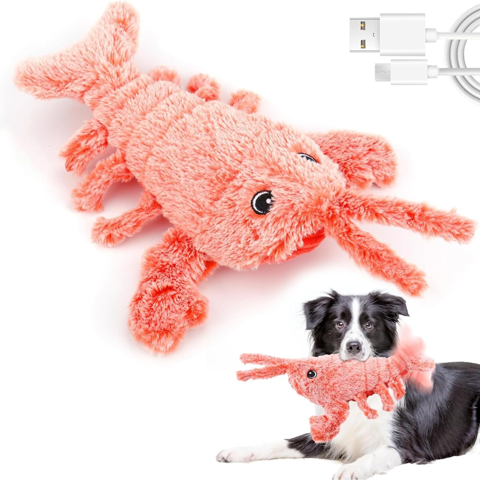 Kidology Flopping Lobster Toy  USB Rechargeable Moving Plush Toys for Dogs, Puppies and Cats | Interactive Chew & Kicker for In