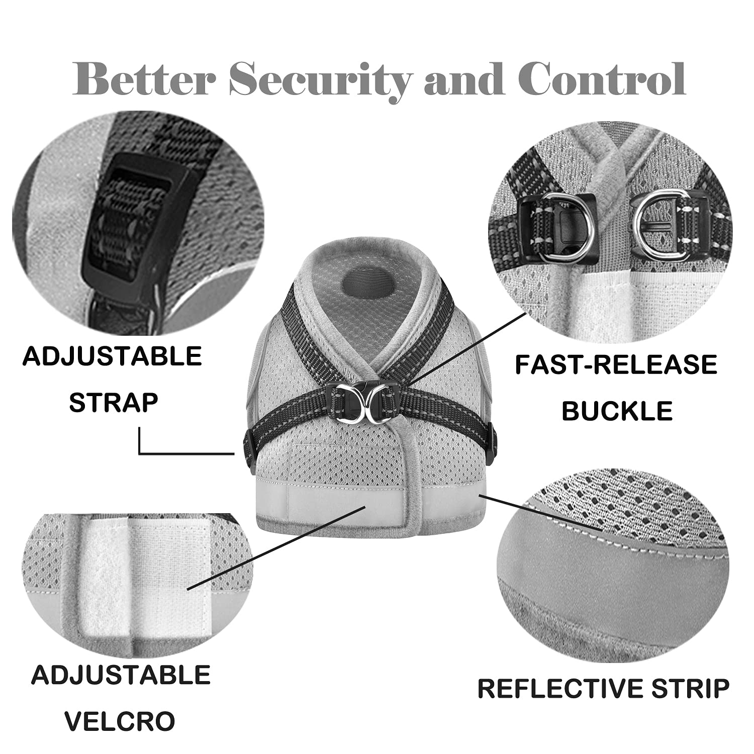 Cat Harness And Leash For Walking, Kitten Escape Proof Harnesses, Adjustable Reflective Puppy Harness With Leashes Set, Easy Adjustable Soft Net Breathable Pet Safety Vest Grey