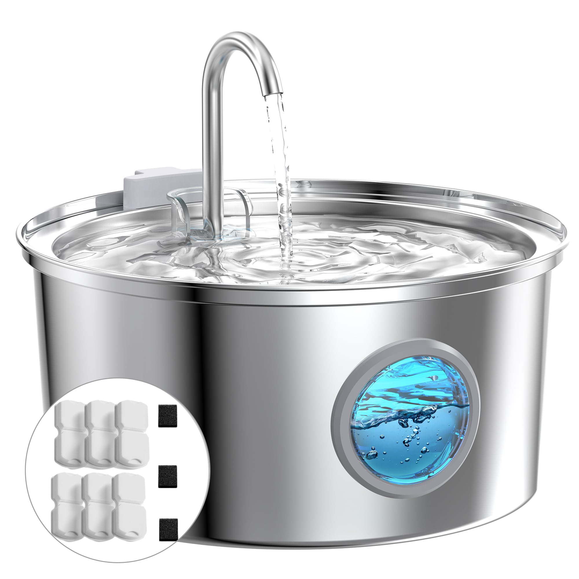 Cat Fountains for Drinking Stainless Steel: 108oz/3.2L Cat Water Fountain Led Light - Running Pet Water Fountain Filtered - GIOT