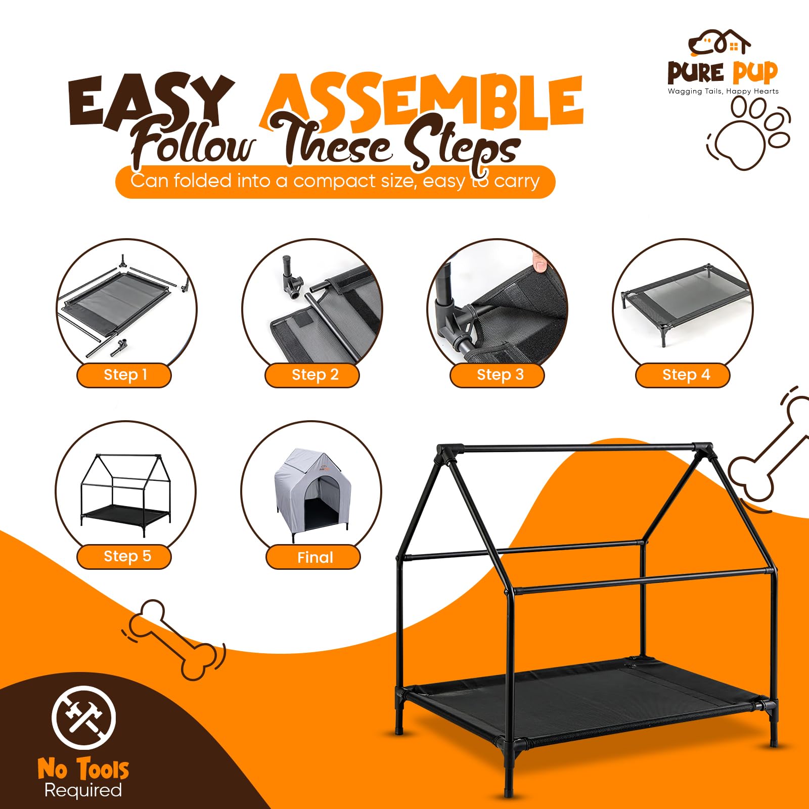 Pure Pup Outdoor Dog House With Elevated Bed, Weatherproof Canopy, Breathable Mesh Fabric With Windows - Ideal Shelter For Breed