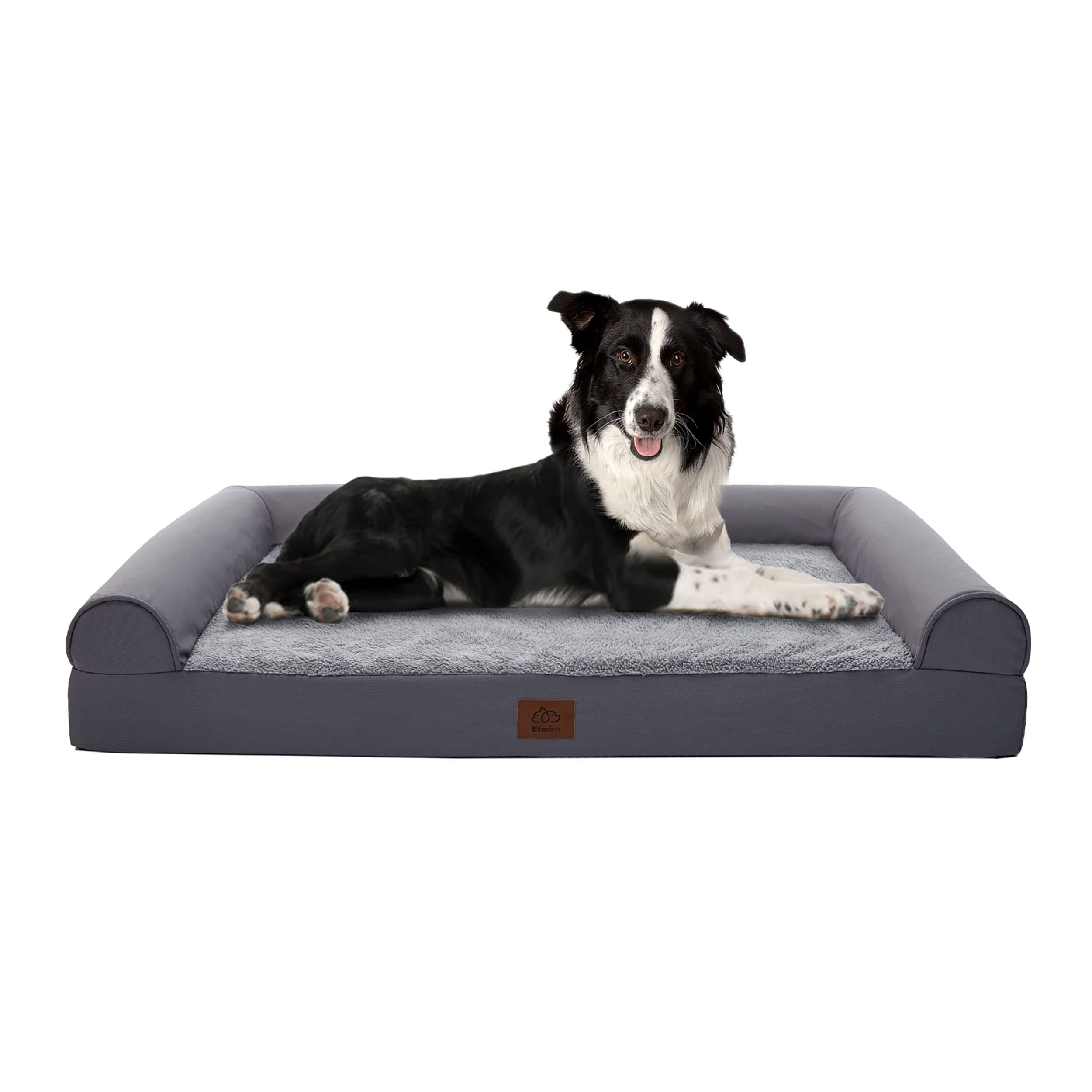 Eterish Extra Large Orthopedic Dog Bed, 4 Inches Thick EggCrate Foam Bolster Dog Sofa Couch with Removable Cover, Pet Bed Machi