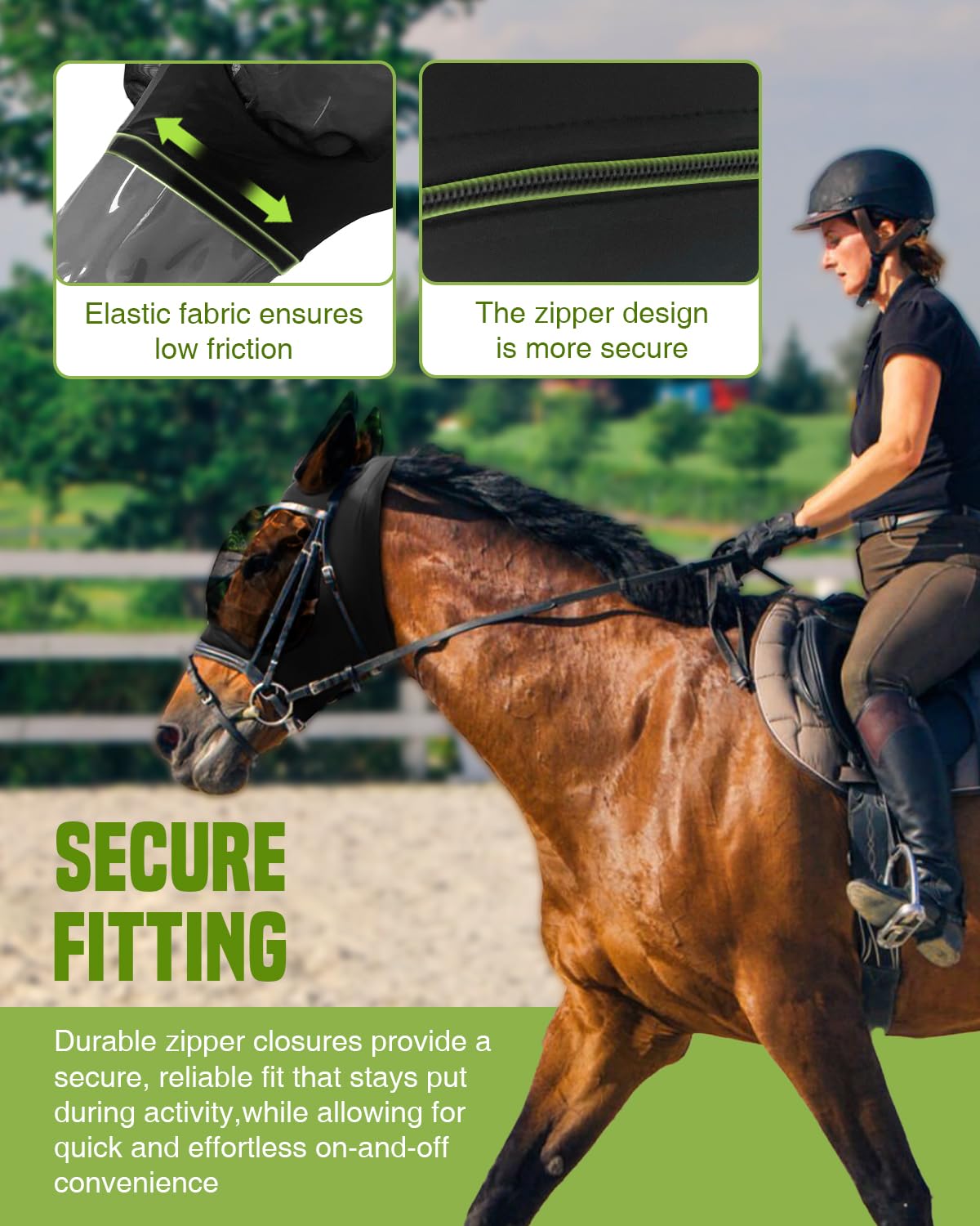 Hilltown Fly Masks for Horses with Ears - Large Eye Space, Comfort, UV-Block - Horse Fly Mask for Daily Stable, Hot Weather Ridi