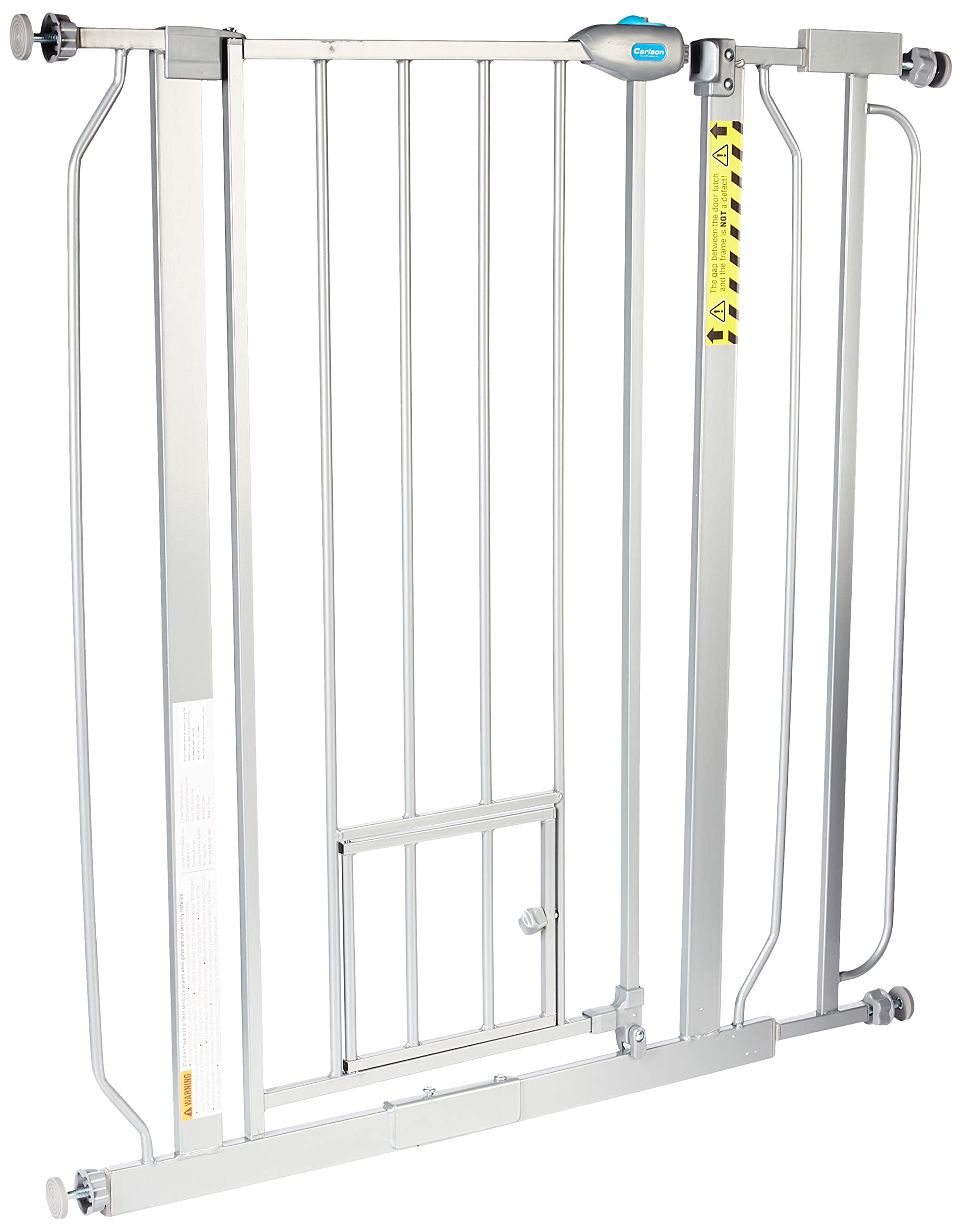 Carlson Extra Tall Walk Through Pet Gate With Small Pet Door, Includes 4-Inch Extension Kit, 4 Pack Pressure Mount Kit And 4 Pack Wall Mount Kit, Platinum, Gray