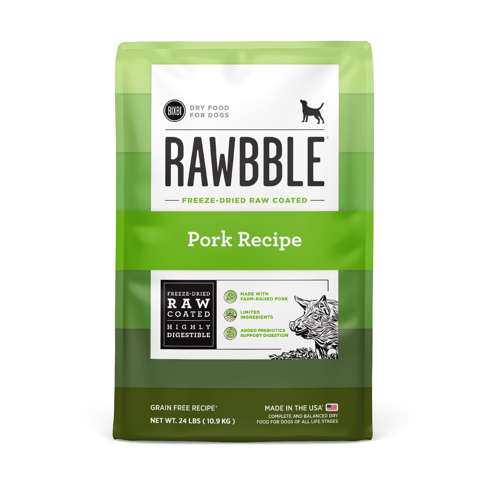 BIXBI Rawbble Dry Dog Food, Pork, 24 lbs - USA Made with Fresh Meat - No Meat Meal & No Corn, Soy or Wheat - Freeze Dried Raw Co