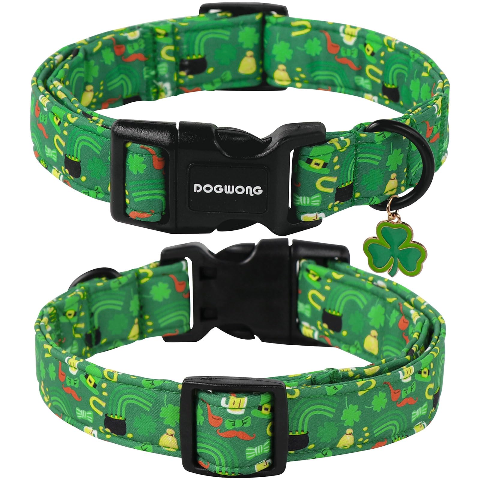 Dogwong St Patrick'S Dog Collar- Green Clovers Dog Collar, Adjustable Cotton Shamrock Pet Collar Cute Lucky Charm Puppy Collars