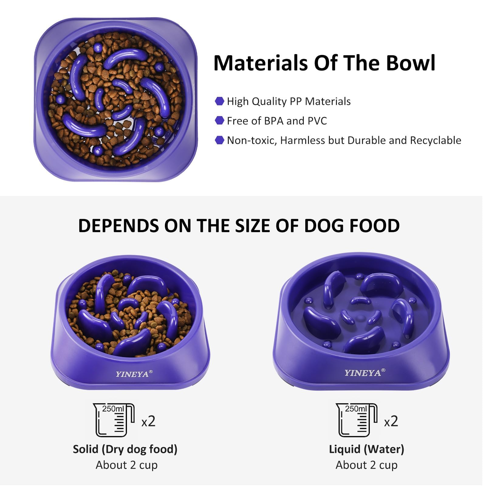 YINEYA Slow Feeder Dog Bowls, Pet Supplies That Slow Down Eating, Pet Food Bowls, Maze Dog Puzzle Feeder for Medium Breed