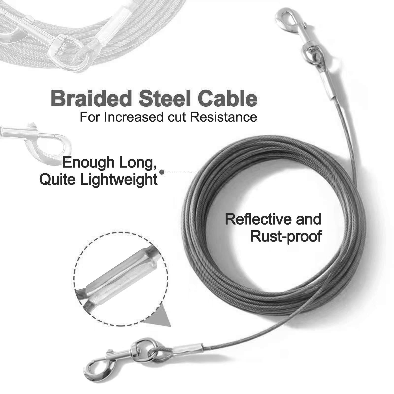 Mi Metty Tie Out Cable For Dogs,20Ft Dog Leads,Heavy Duty Tie Out Cable For Large Dogs Up To 125Lbs,Durable Dog Runner Tether Li