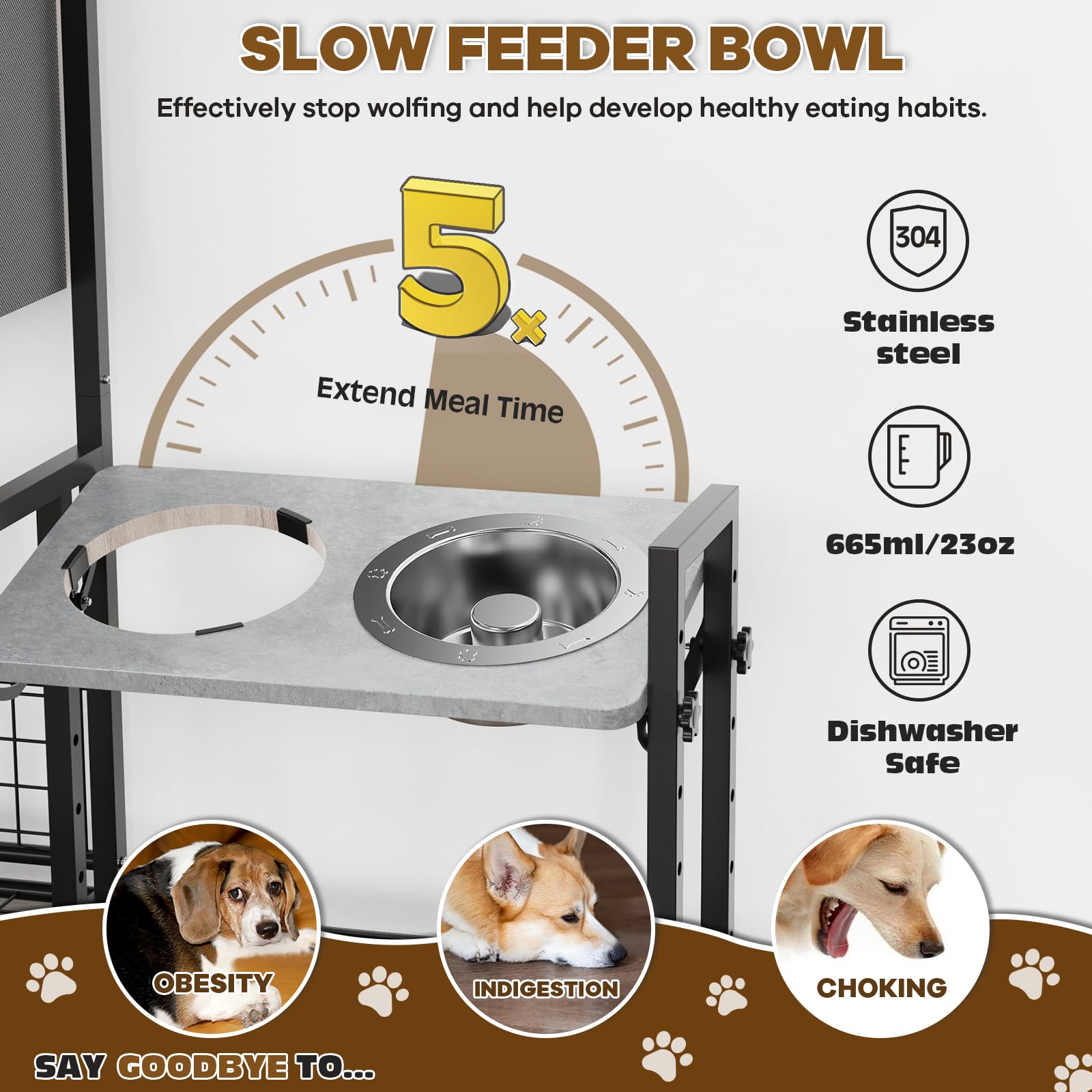 Guibukeyan Elevated Dog Bowls Stand With Pet Storage Organizer, Adjustable Feeding Station Cabinet With Toy Basket For Large, Me