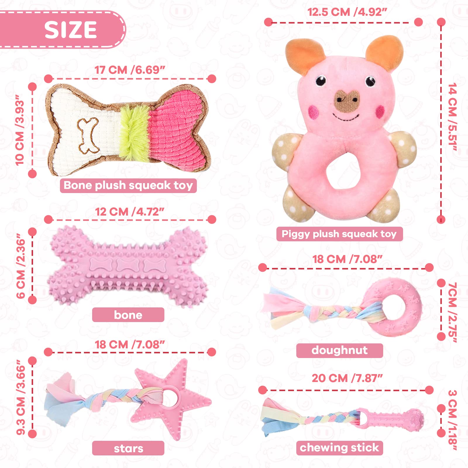 XGDMEIL 6 Pack Puppy Toys for Teething Small Dogs, Cute Pink Dog Chew Toys for Puppies, Soft Squeaky Dog Toys for Small Breed Cl
