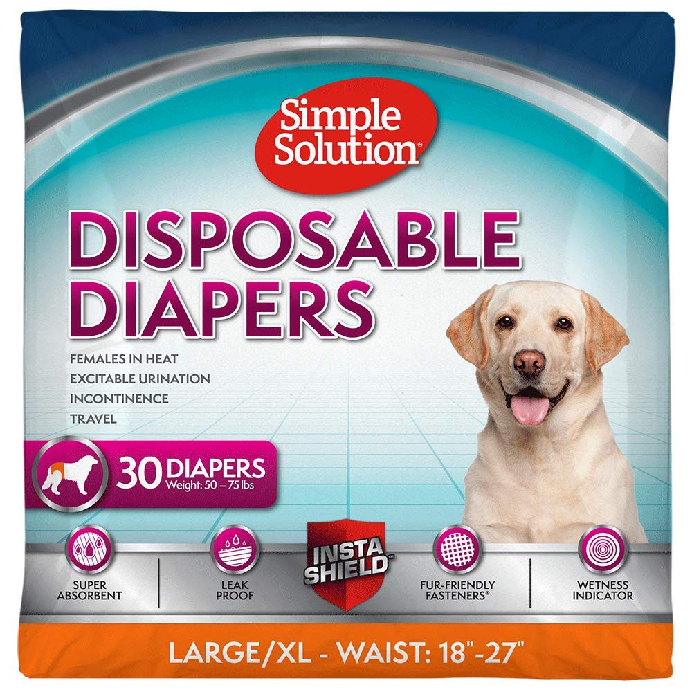 Simple Solution True Fit Disposable Dog Diapers For Female Dogs - Super Absorbent With Wetness Indicator - L/Xl (Waist 18-27In) - 30 Count