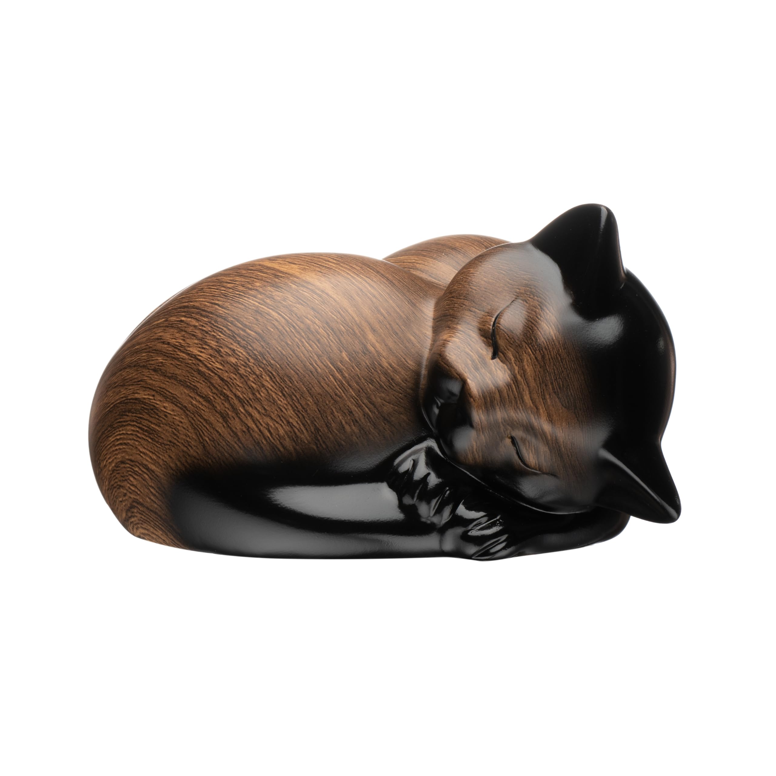 Kriss Art Pet Urns,Sleeping Resin Cremation Cat Urn, Cat Urns For Ashes, Small Animal Urn (Black Walnut)