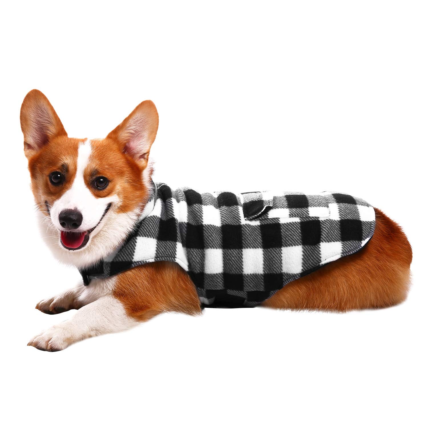 ASENKU Reversible Dog Fleece Jacket - Plaid Waterproof Windproof Cold Weather Clothes for Small to Large Dogs (XS, White)