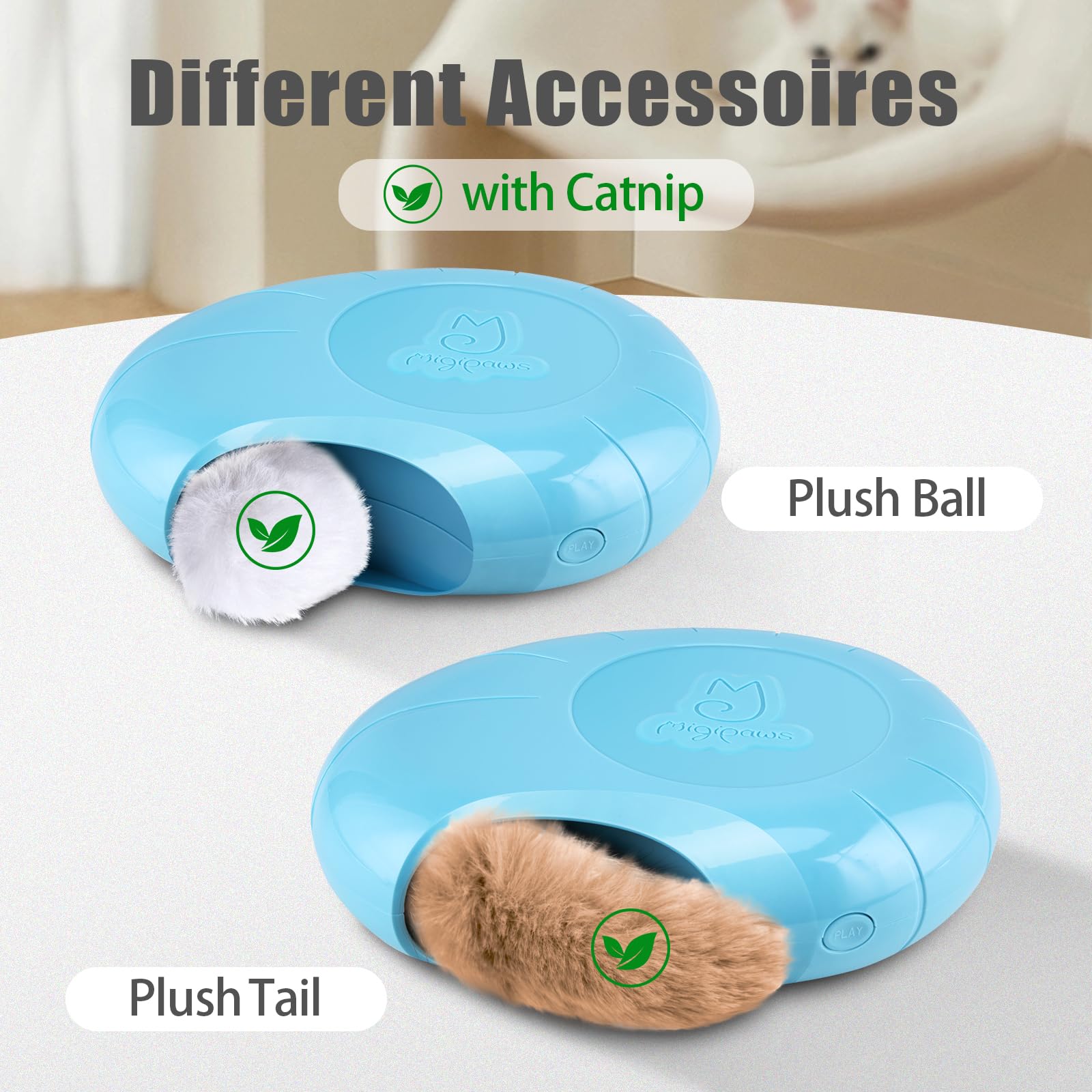 Migipaws Cat Toys,Interactive Fluffy Ball,Squeak Hide and Seek in a Mice Hole,Smart Kitten Teaser,Automatic Timer On Off, Plush