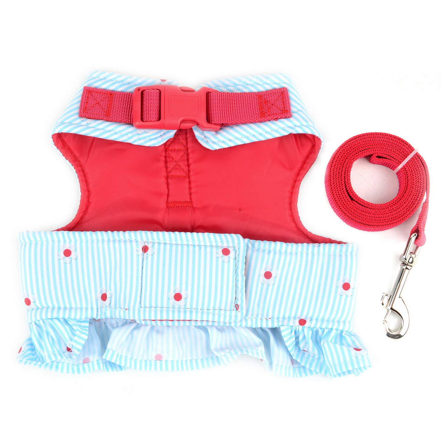 Zunea No Pull Small Dog Girl Harness Dress Escape Proof Cat Kitten Vest Harness Leash Set Step-in Soft Cotton Padded Striped and