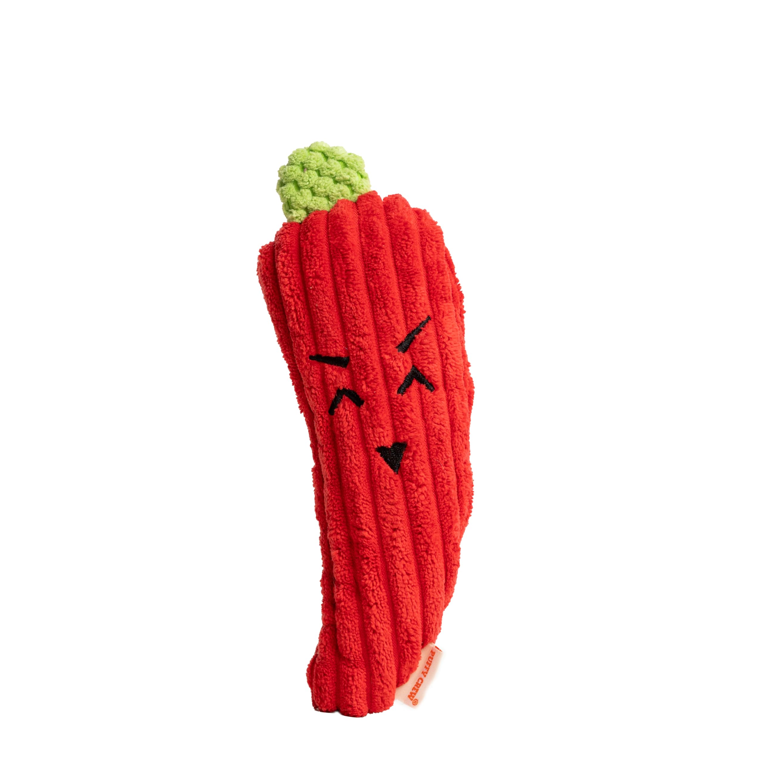 Puffy Crew Squeaky Dog Plush Toy, Bite_Stick Collection, 8', For Small And Medium Dogs (Red Chili)