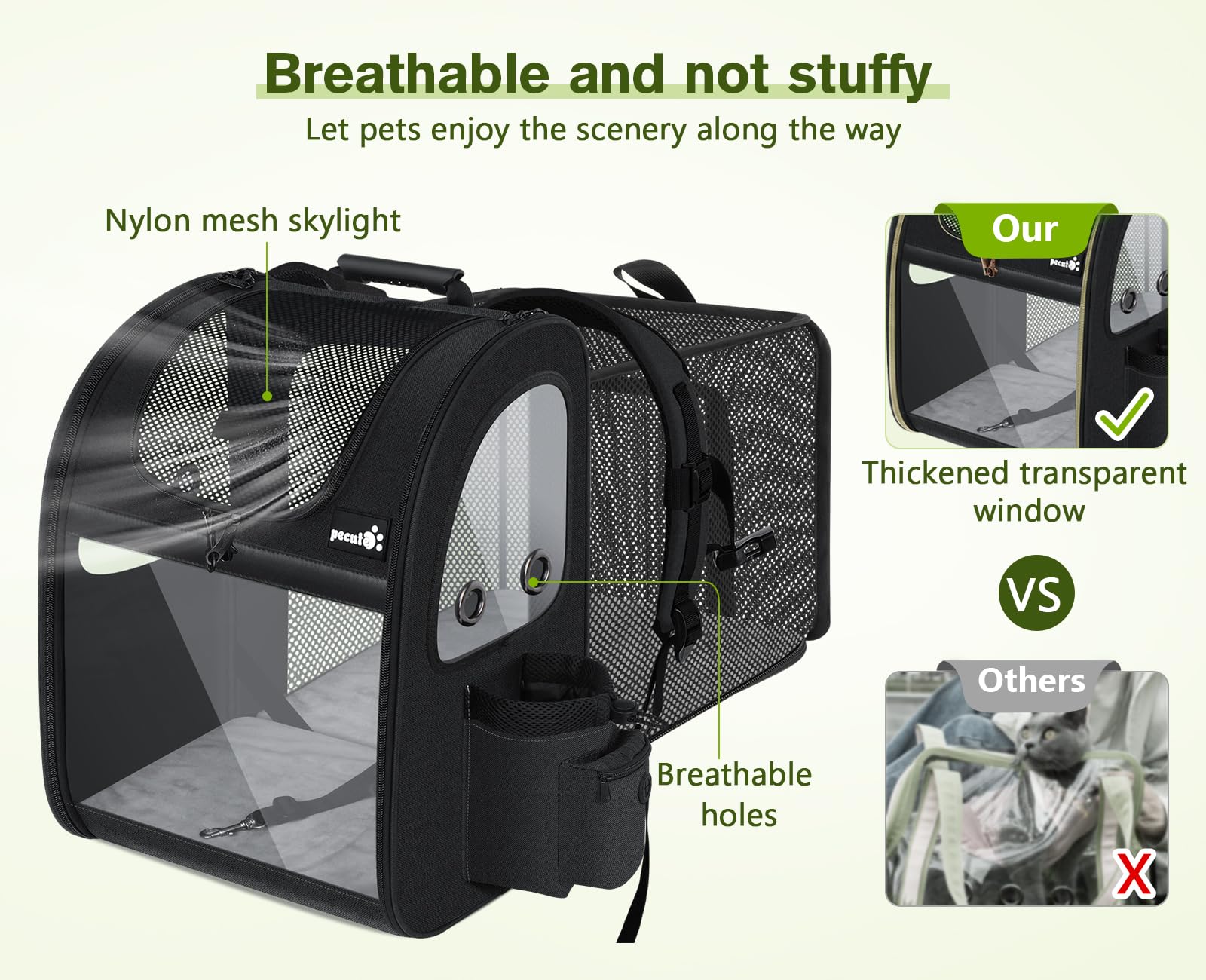 Pecute Pet Carrier Backpack, Dog Carrier Backpack, Expandable with Breathable Mesh for Small Dogs Cats Puppies, Pet Backpack Bag
